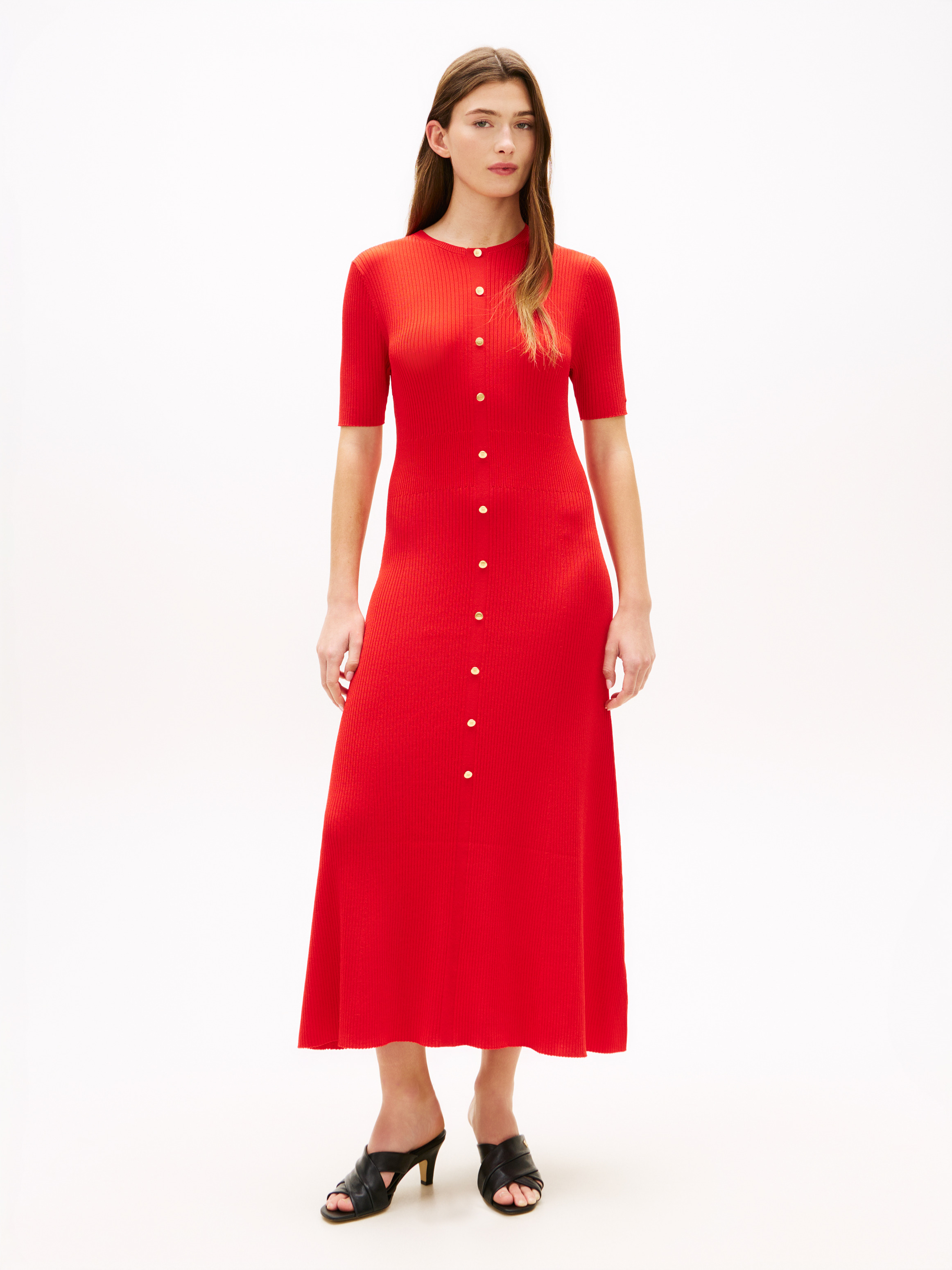 Ribbed Rayon Midi Dress