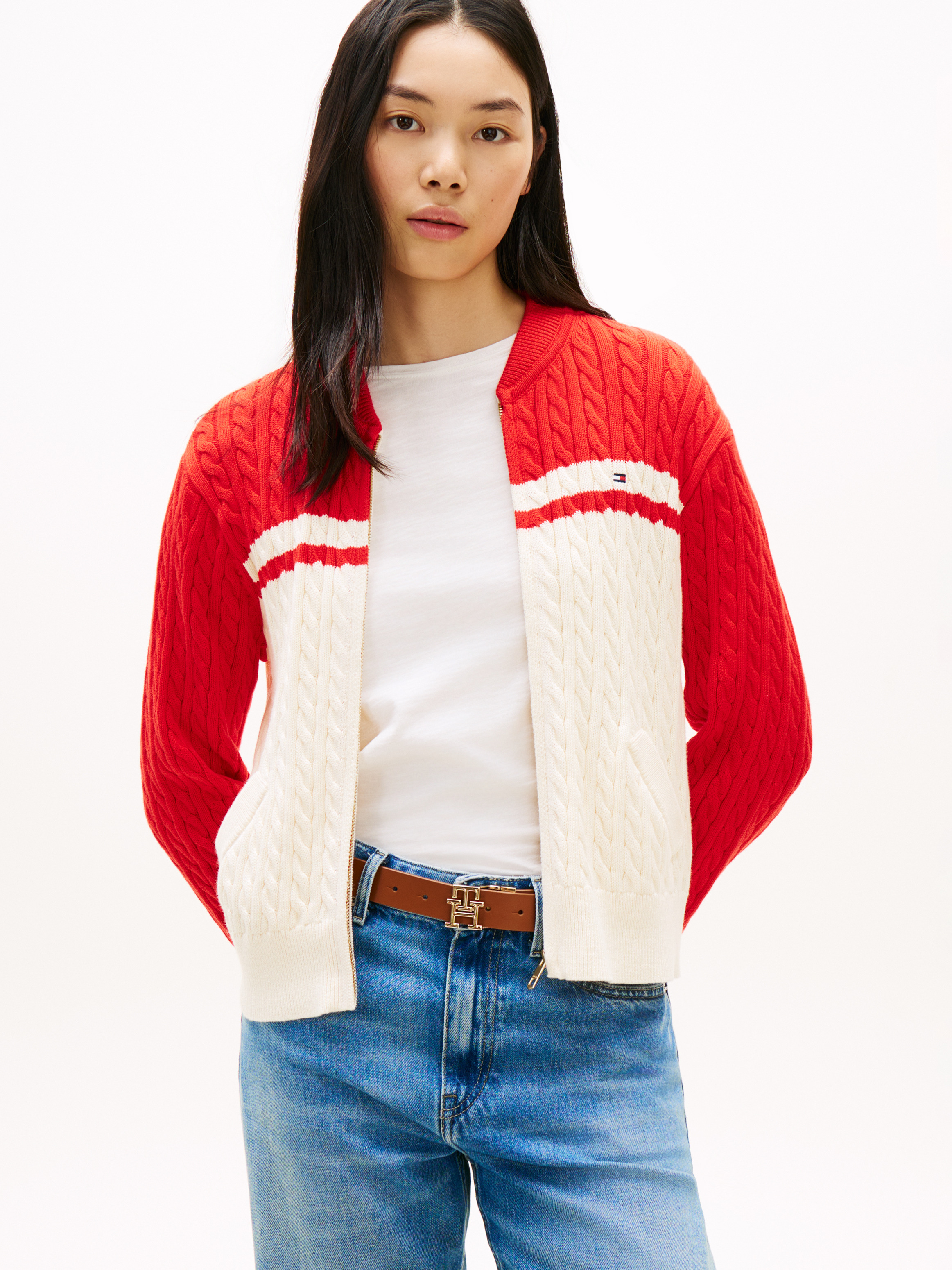 Varsity Cable Knit Sweater