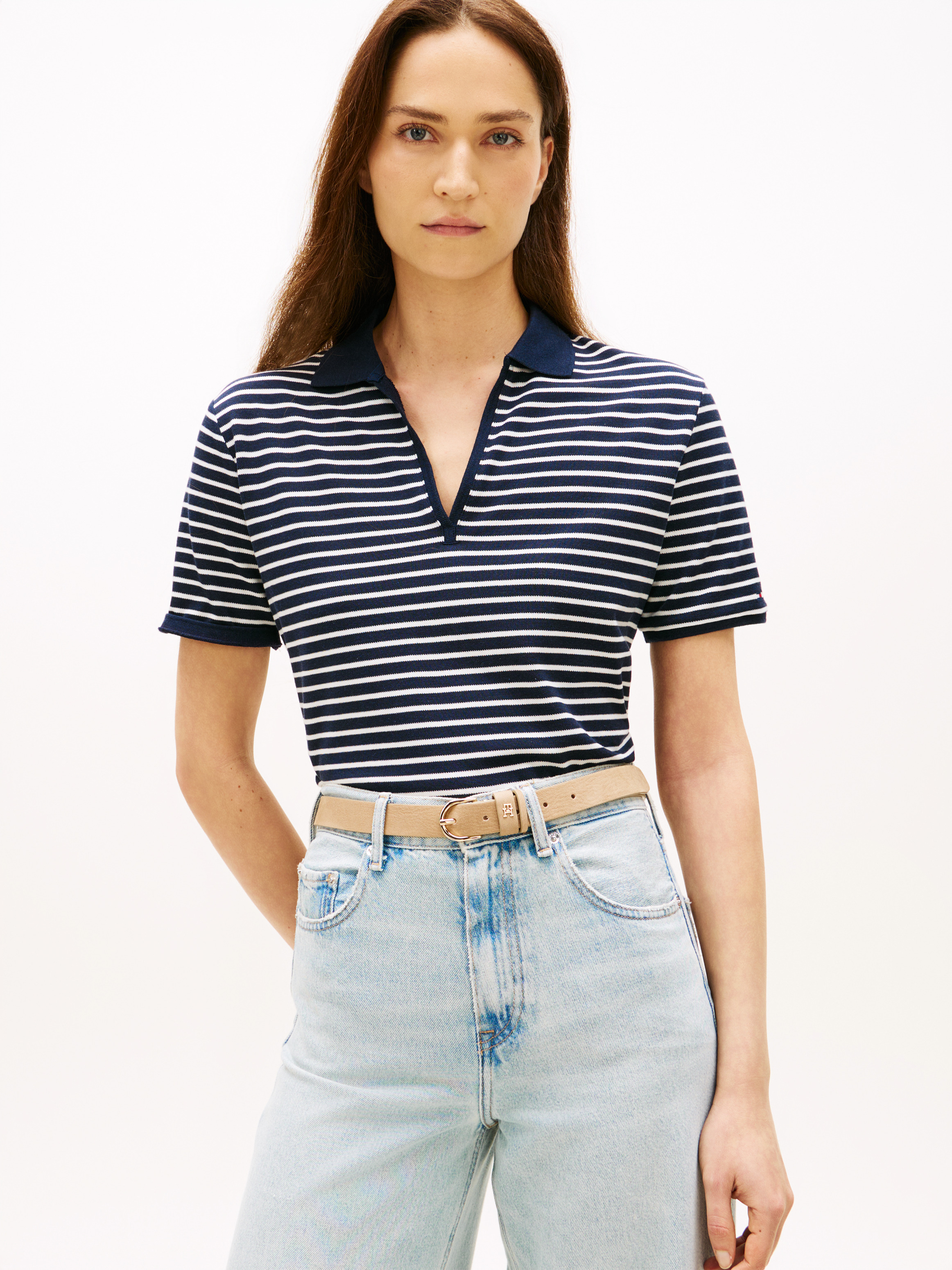 Relaxed Fit Open Placket Pique Polo Shirt