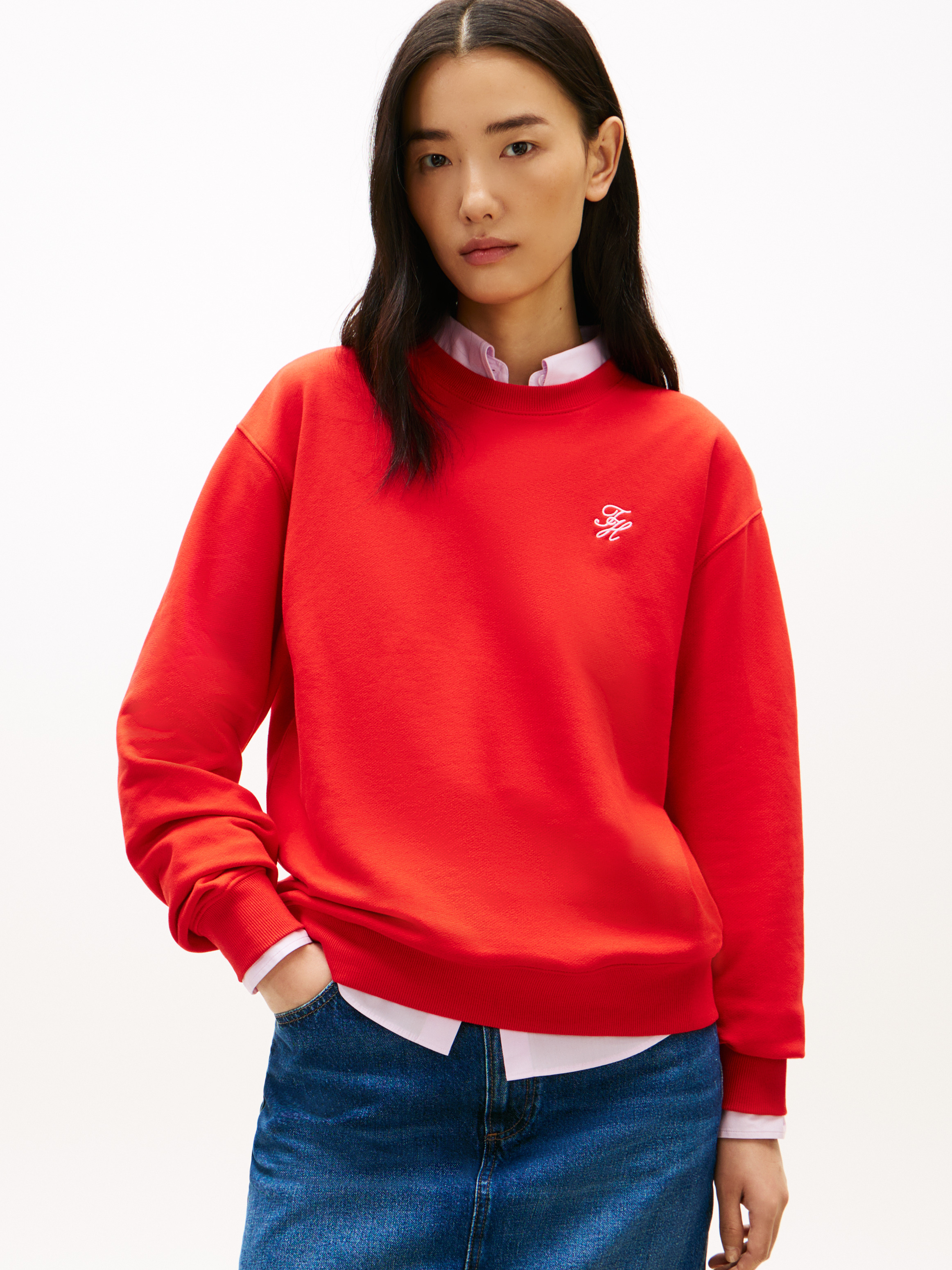 Logo Embroidery Crew Neck Sweatshirt
