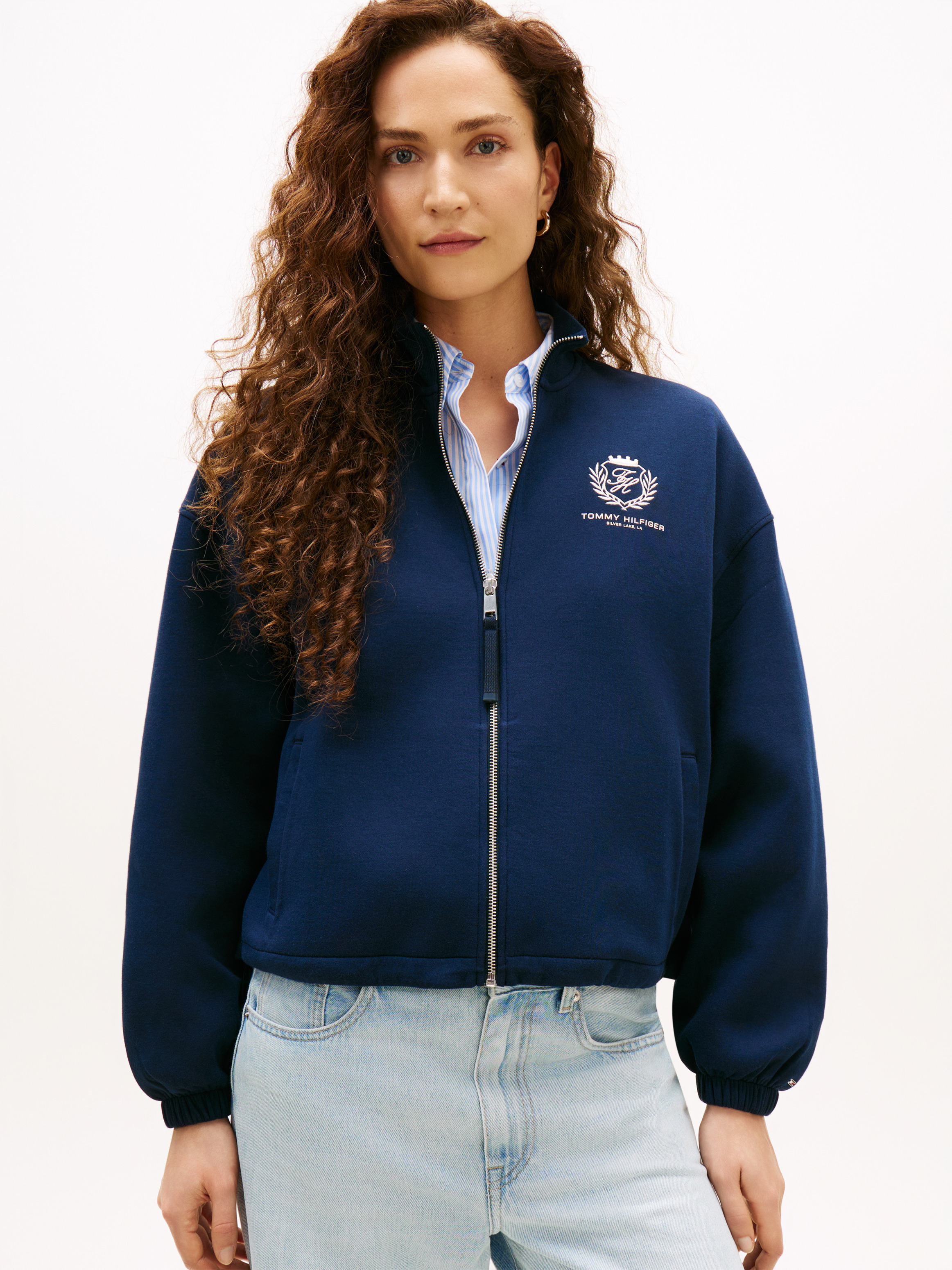 Crest Embroidery Relaxed Zip-Thru Jumper