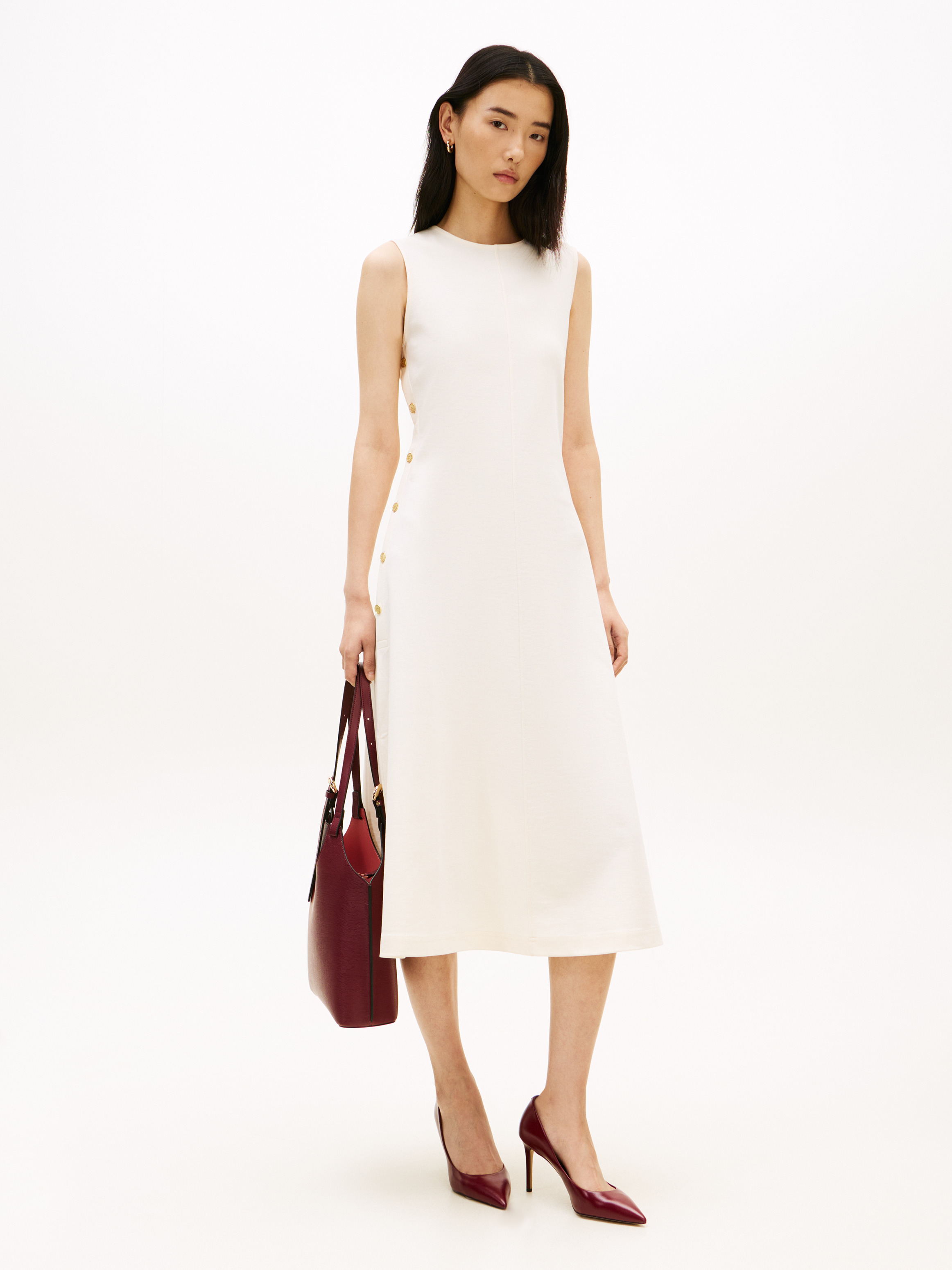 Long Gold Button Midi Dress