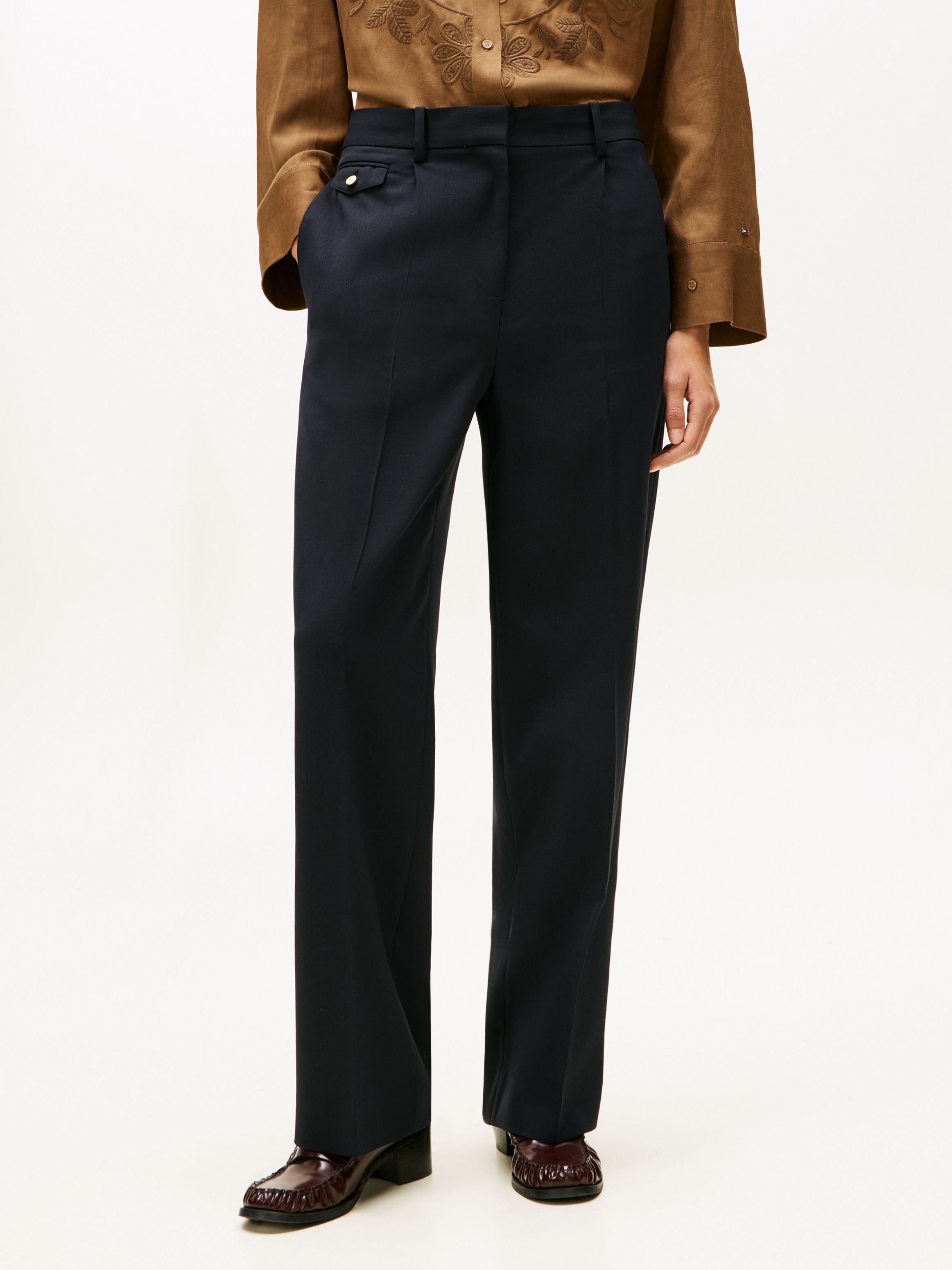Timeless Wool Blend Straight Leg Trousers