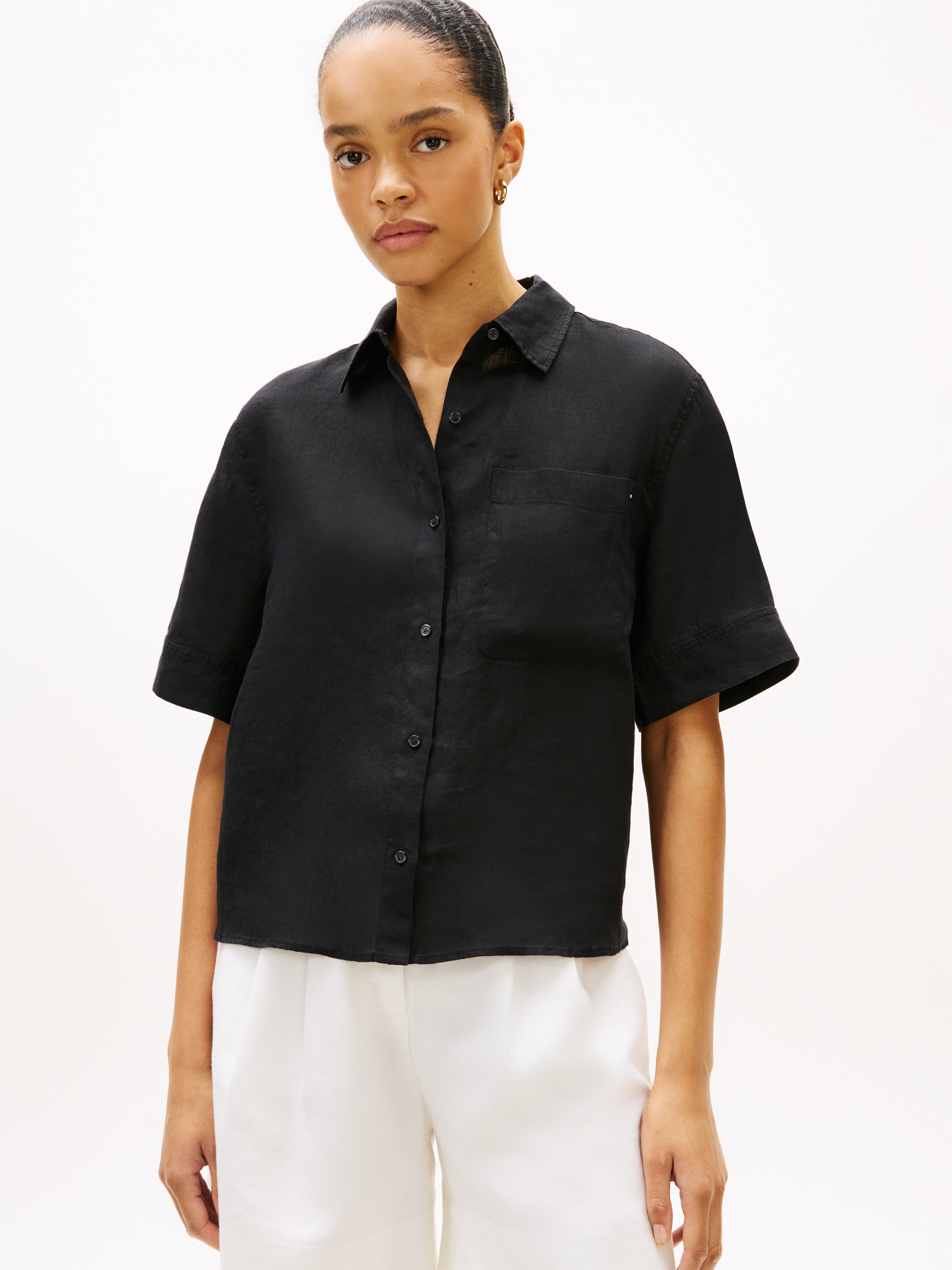 Relaxed Fit Pure Linen Short Sleeve Shirt