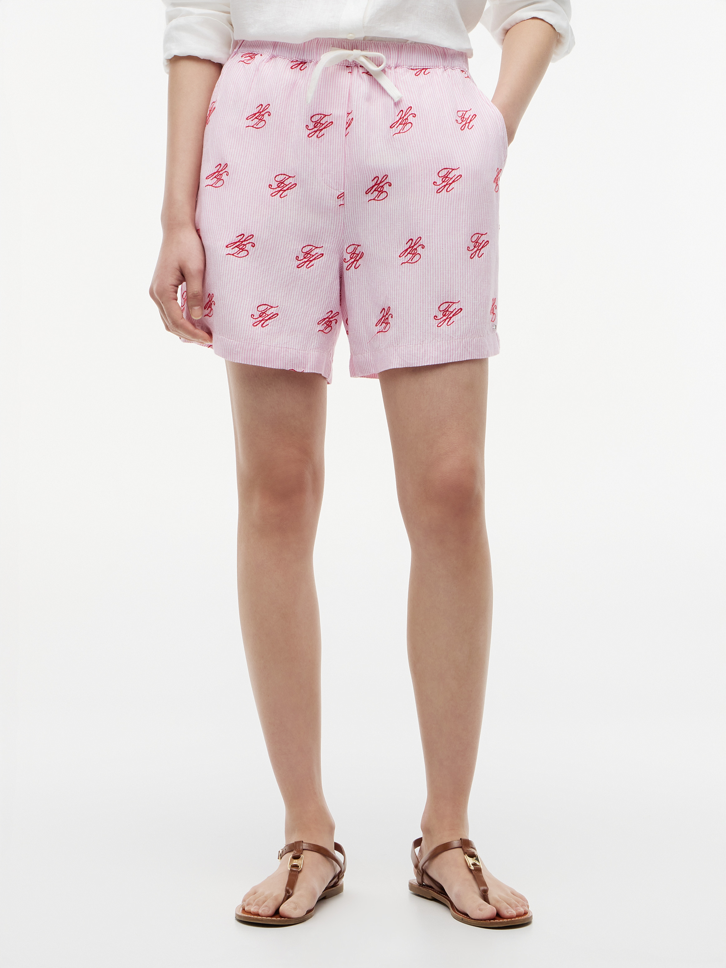 Linen Blend Print Relaxed Shorts