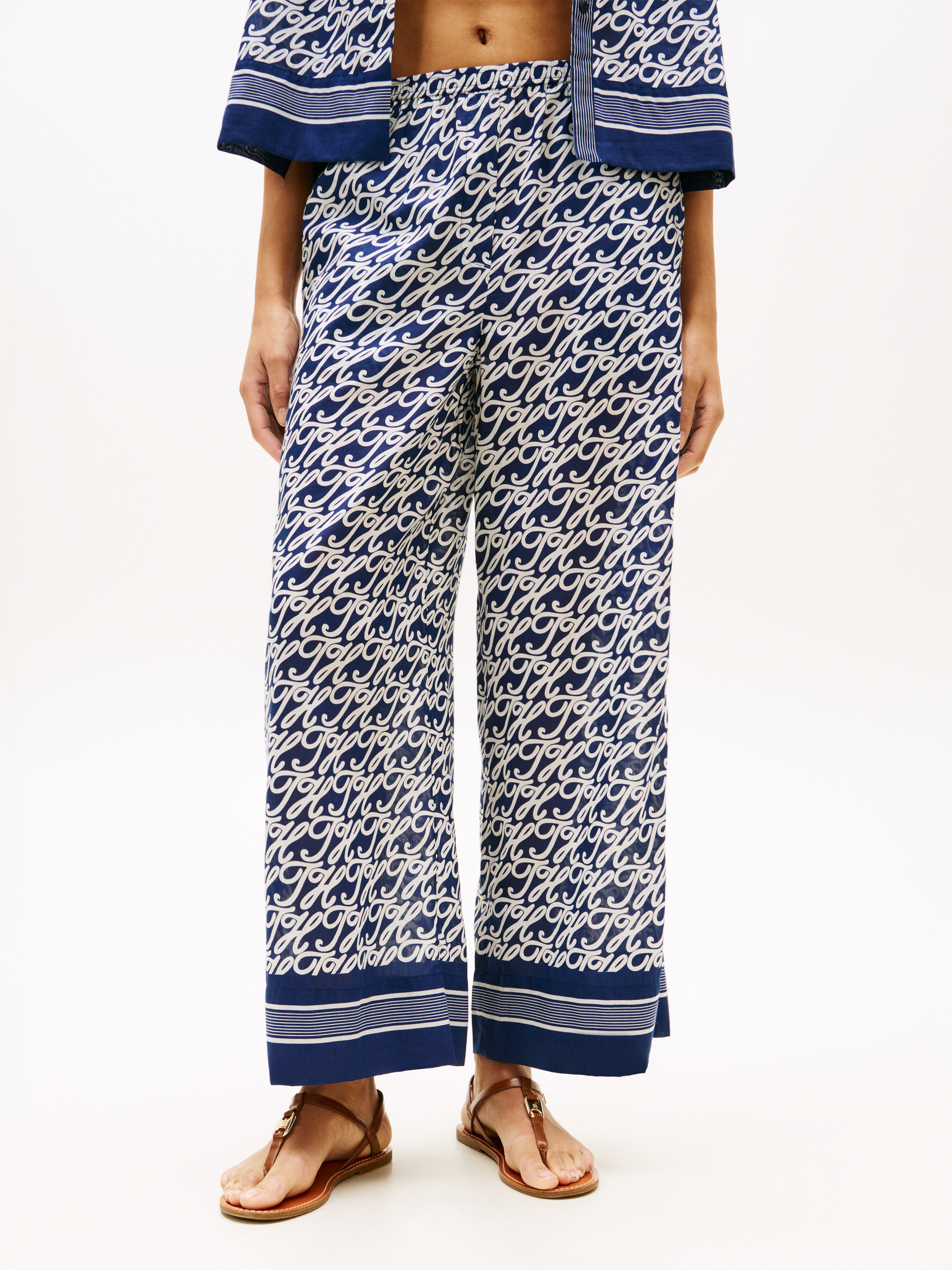 Print Voile Wide Leg Trousers With Silk