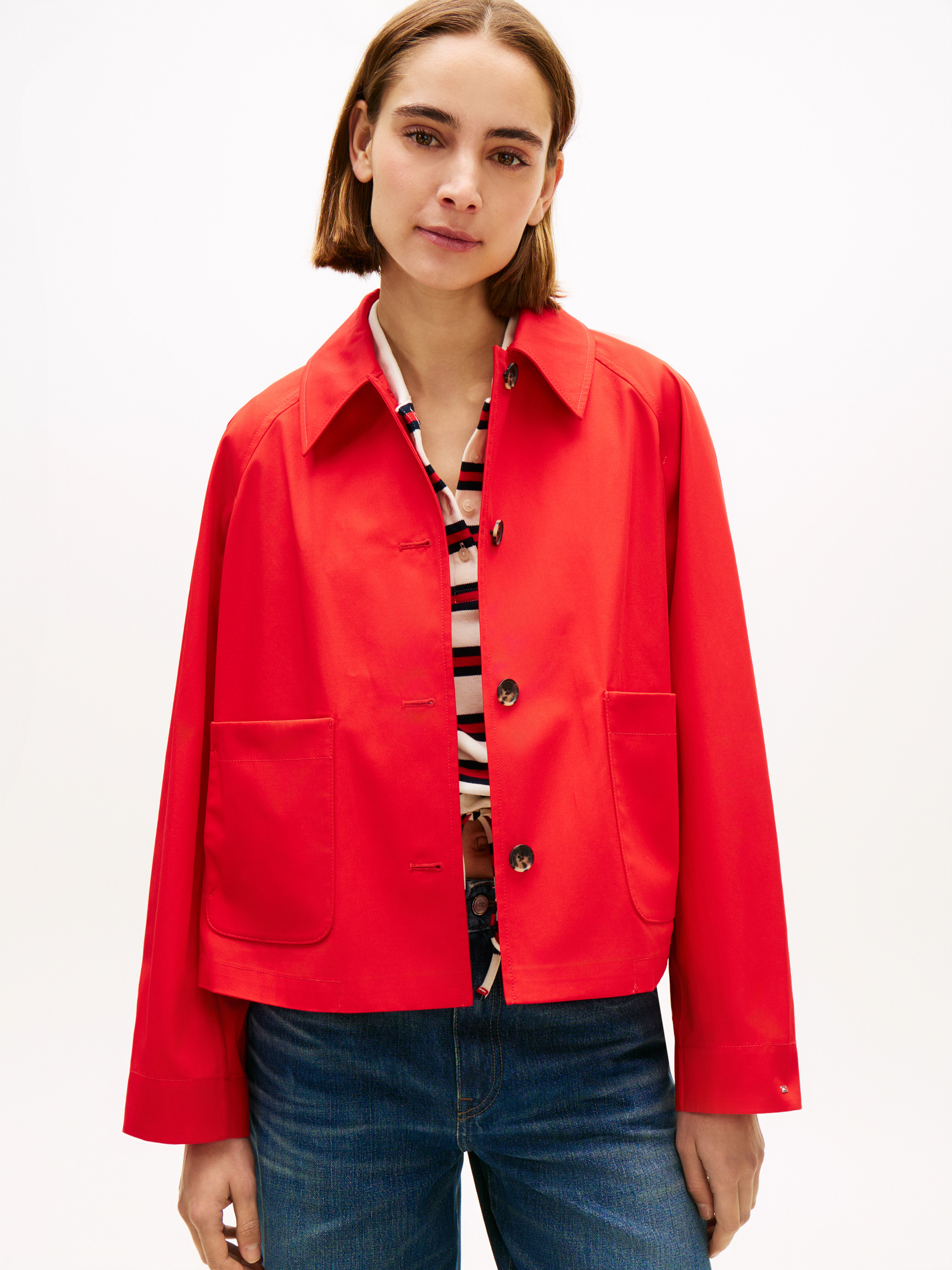 Water Repellent Collared Relaxed Short Jacket