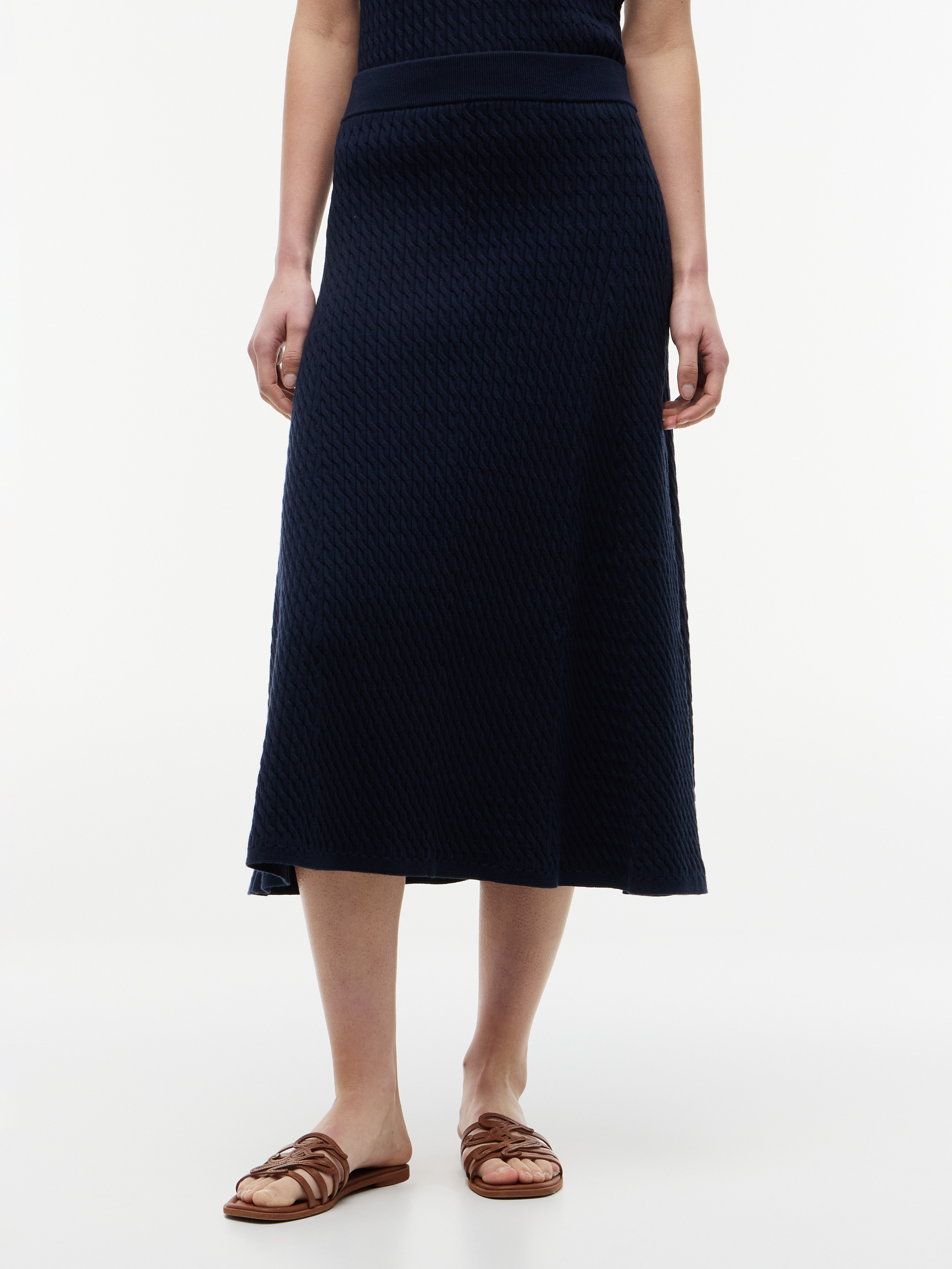 Fine Cable Knit Midi A-Line Skirt