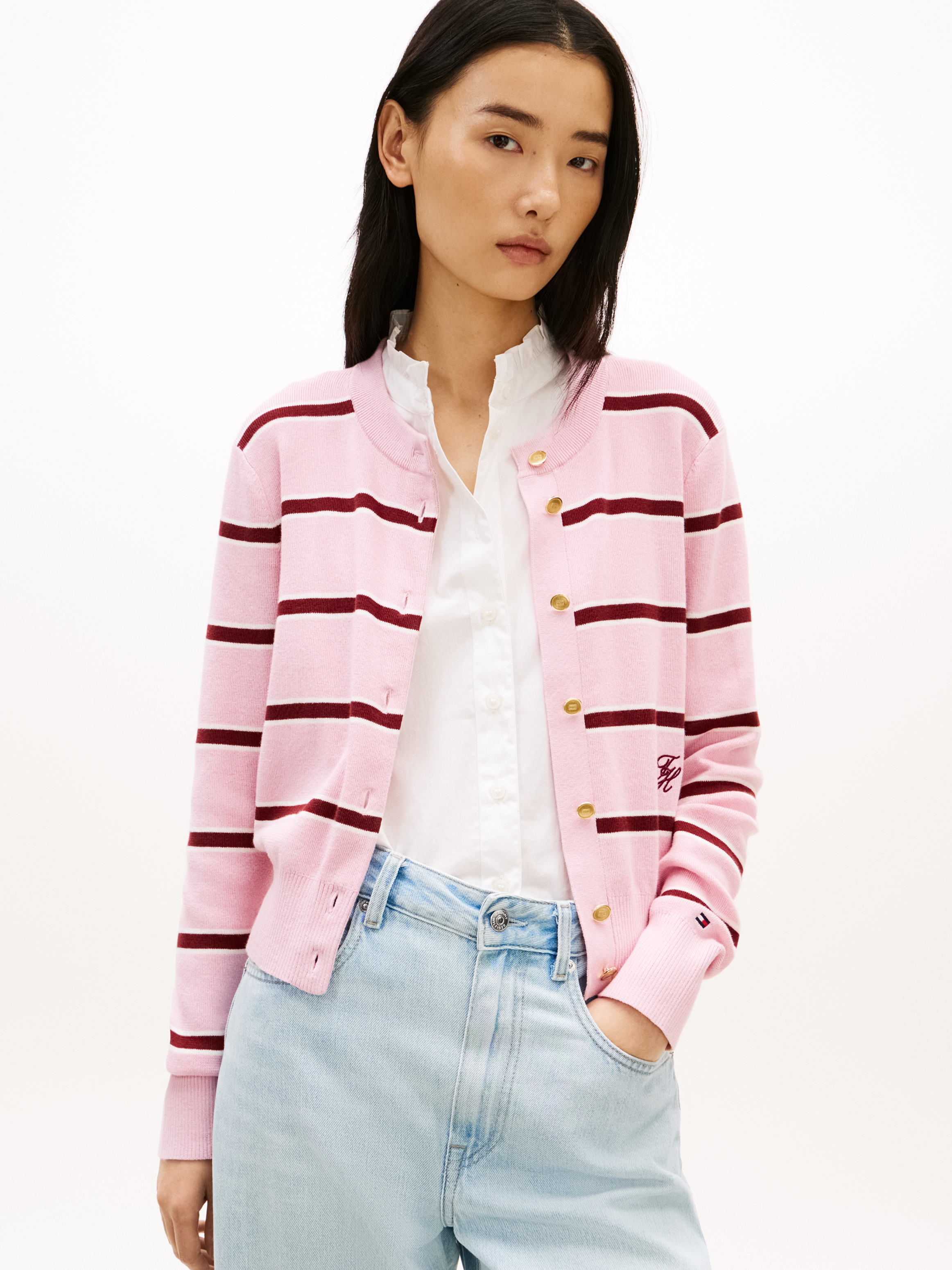 Premium Knit Gold-Tone Button Cardigan