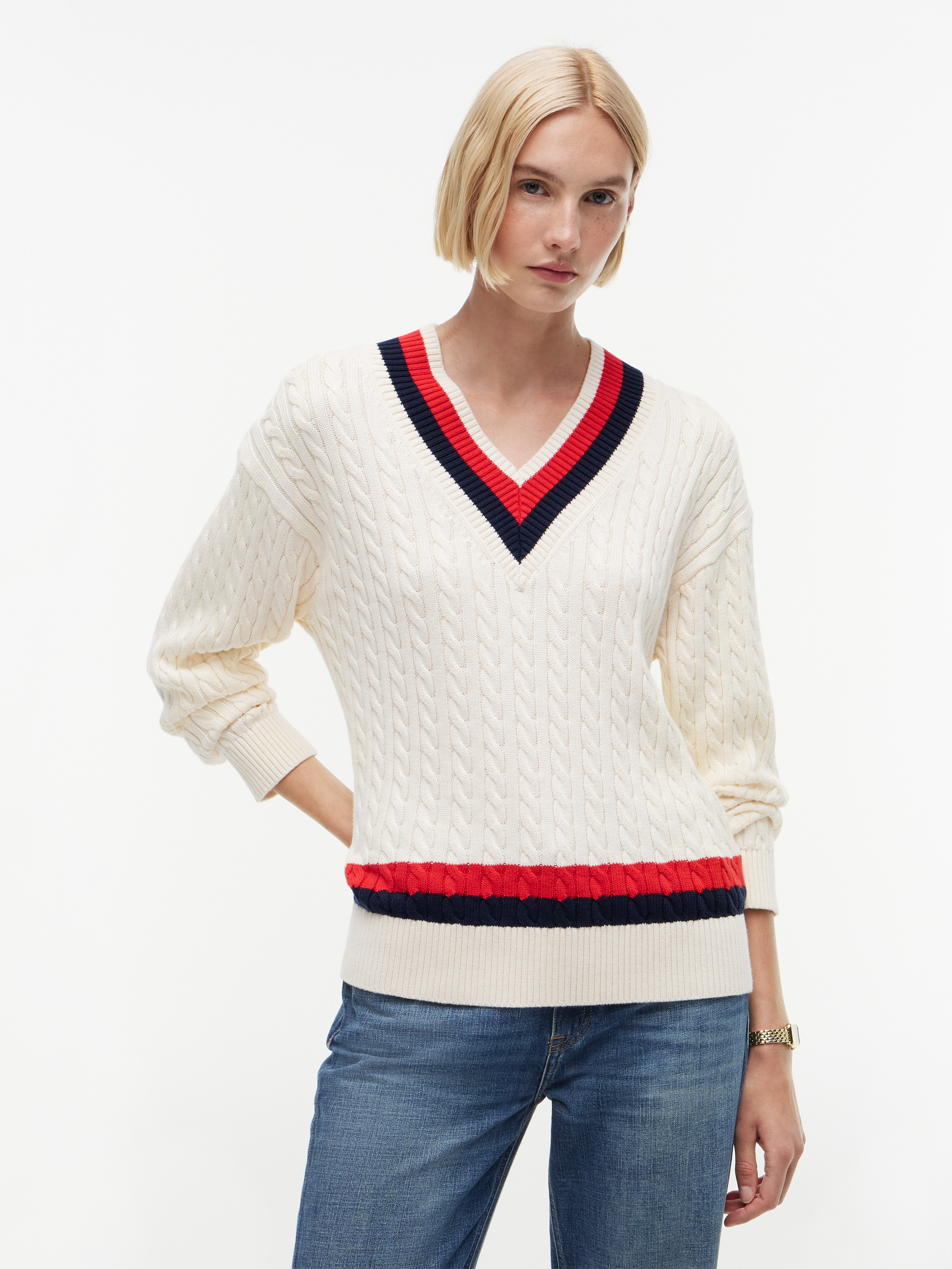 Cable Knit Relaxed V-Neck Jumper