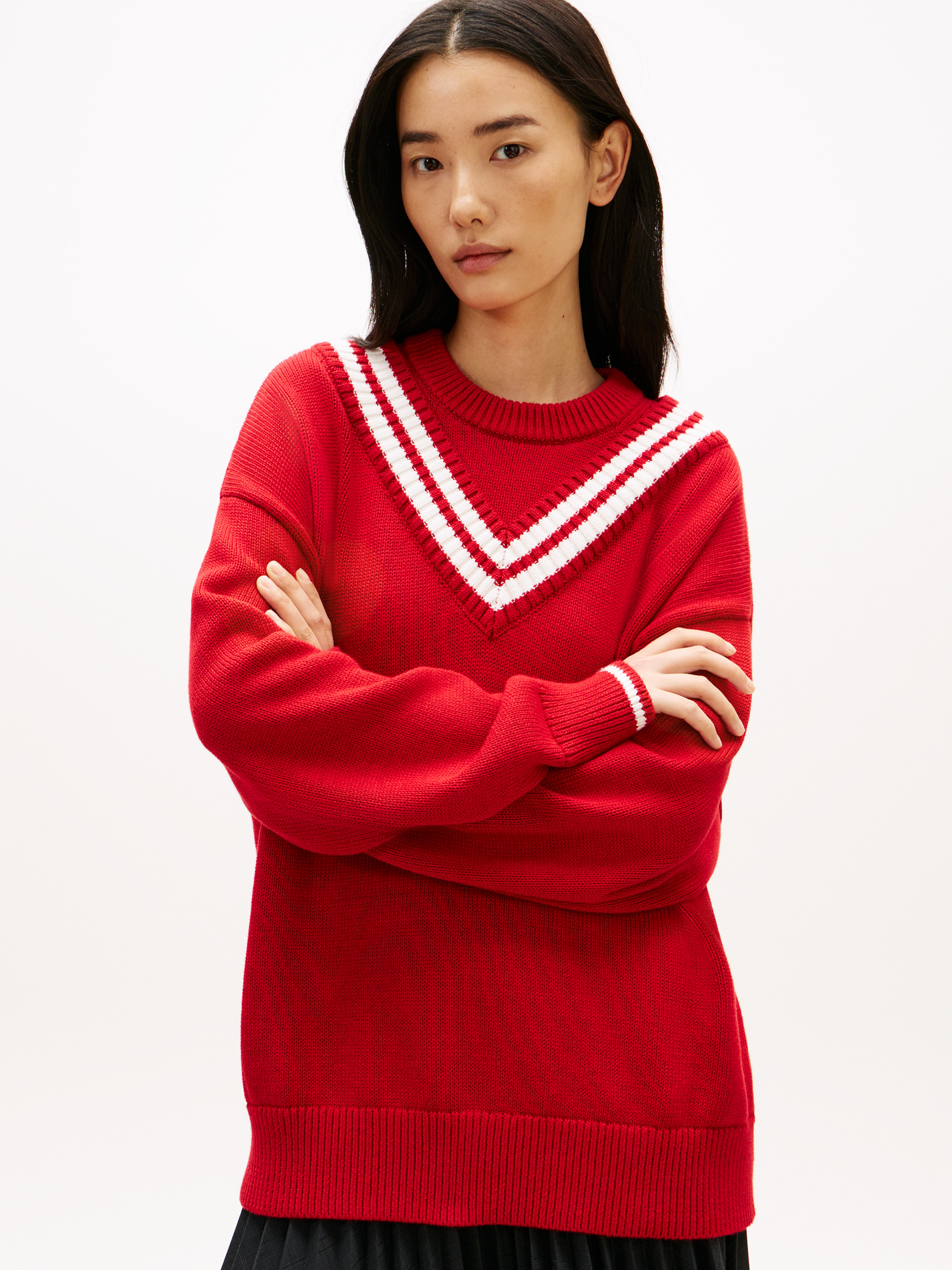 Double Layered Crew Neck Relaxed Cricket Jumper