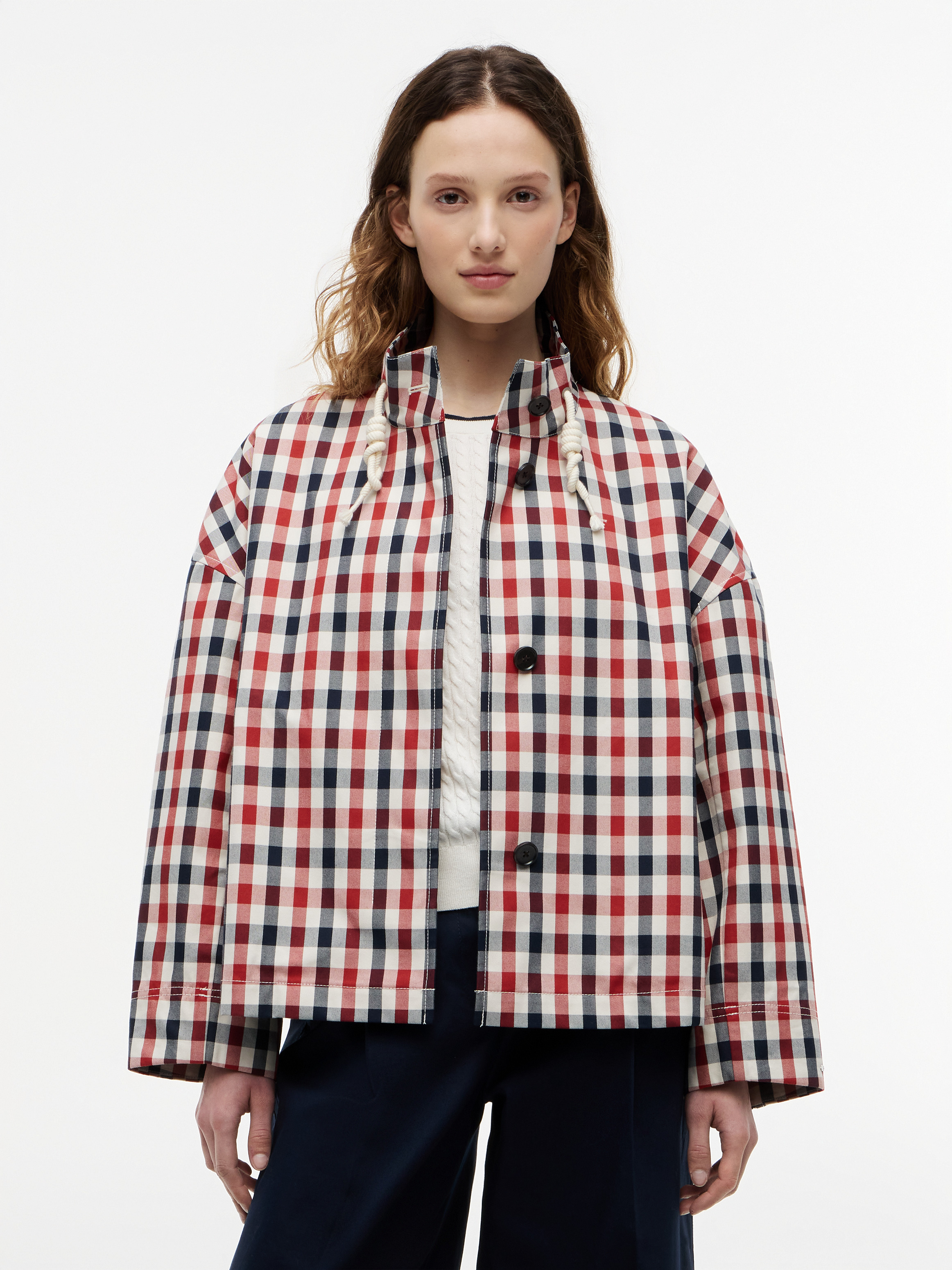 Check Relaxed Short Parka