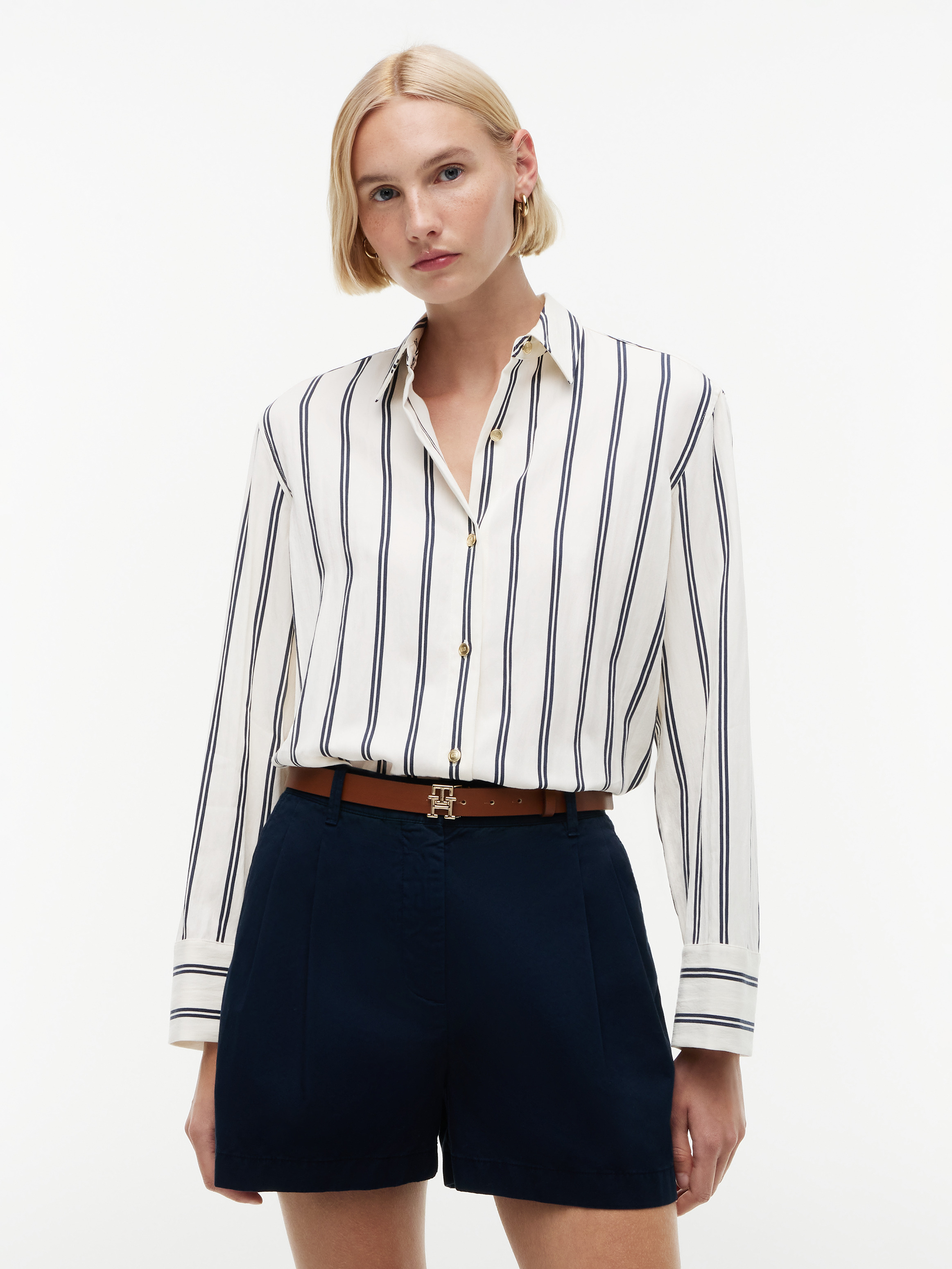 Relaxed Fit Gold-Tone Button Stripe Shirt