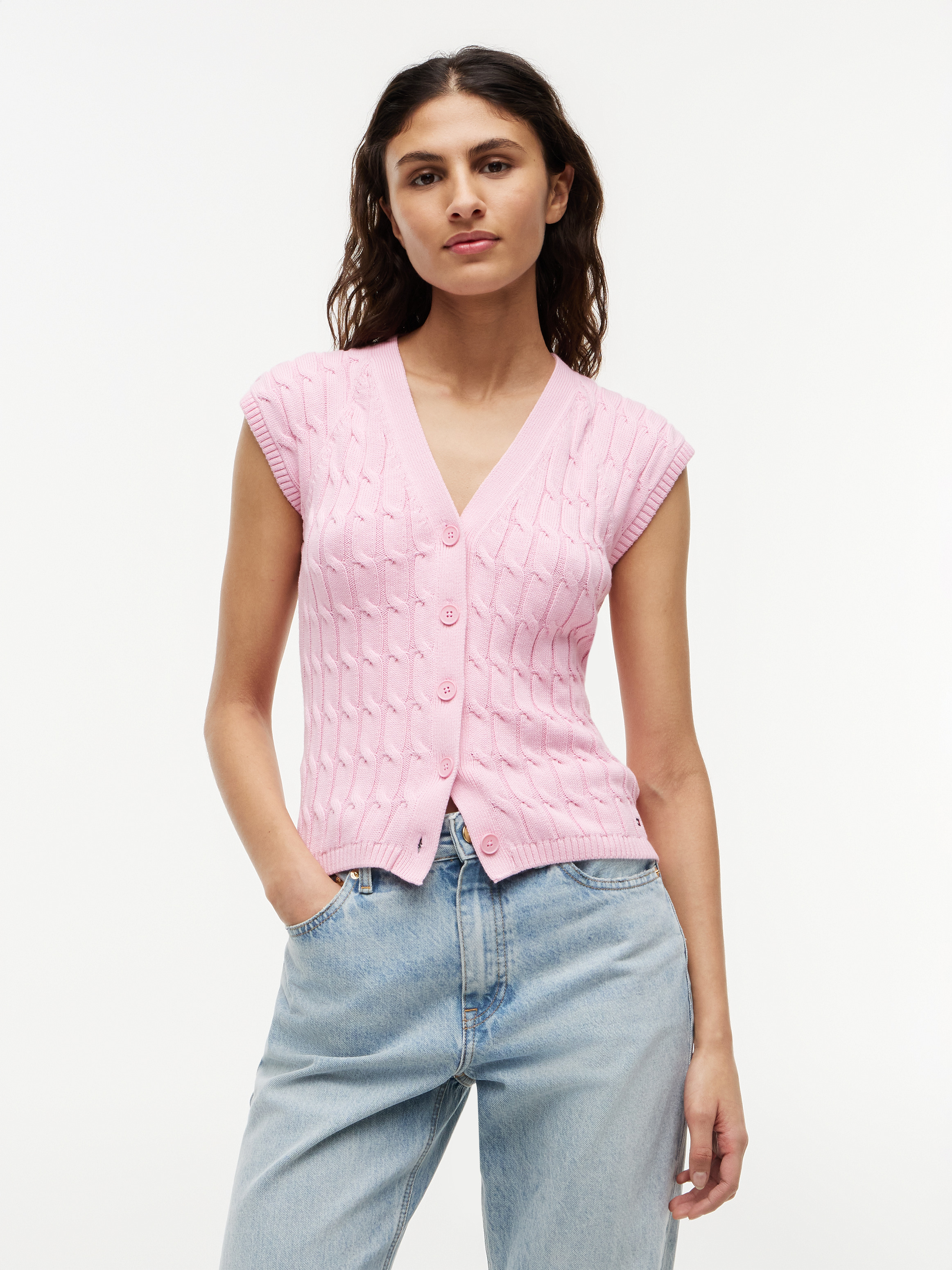 Cable Knit Slim Cap Sleeve Cardigan