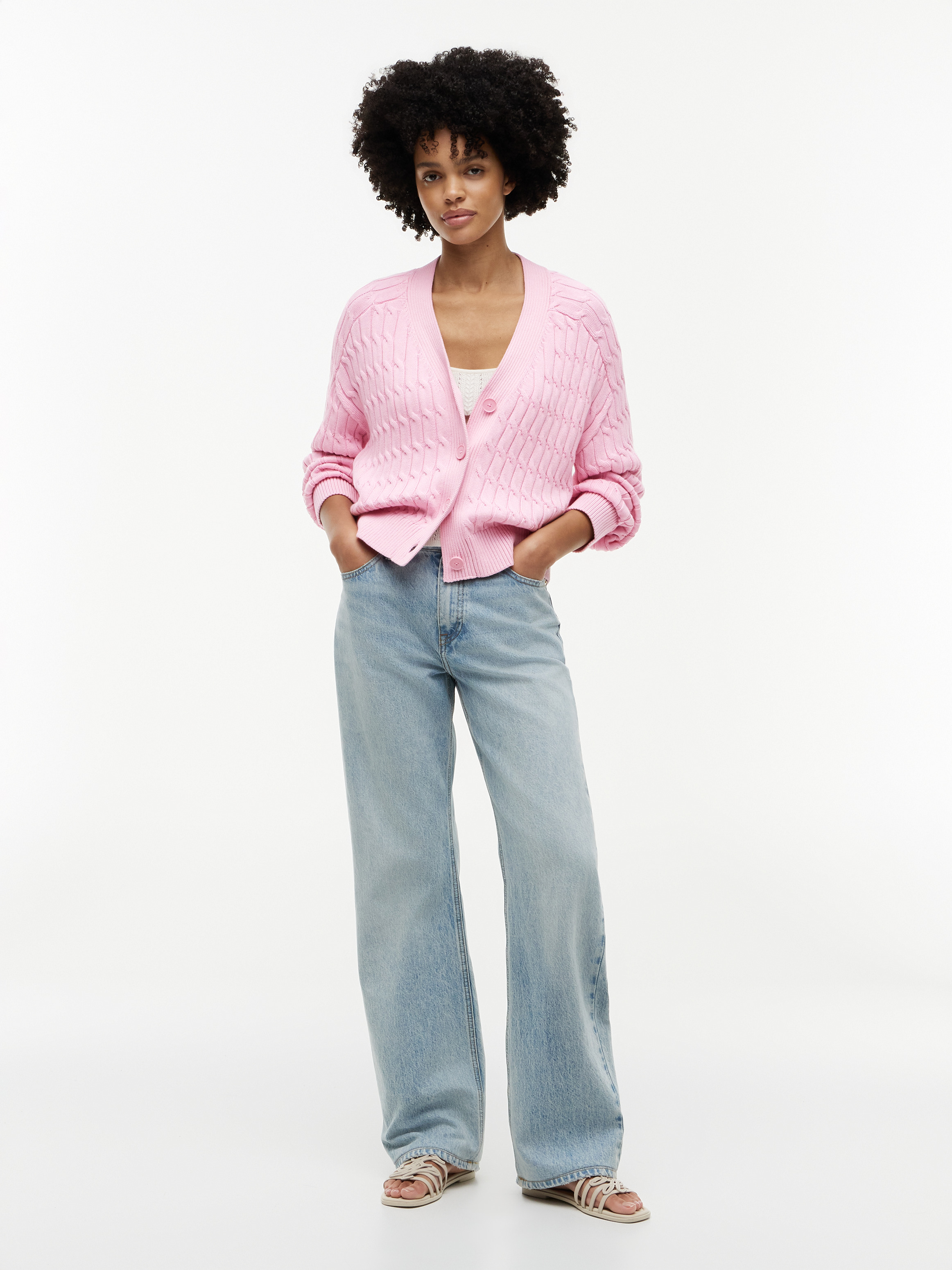 Cable Knit Oversized V-Neck Cardigan | Knitwear | Tommy Hilfiger