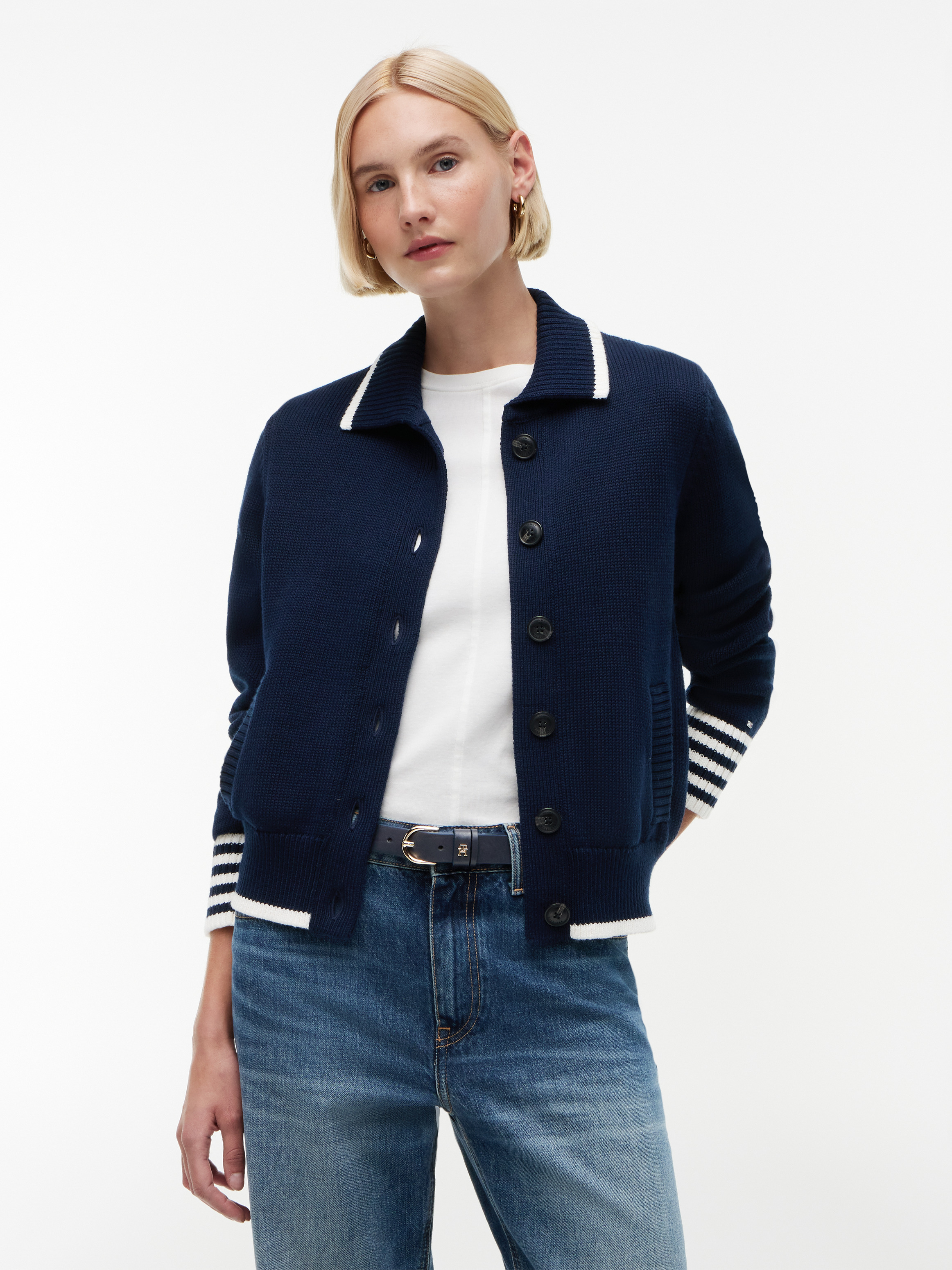 Back Logo Embroidery Relaxed Polo Cardigan