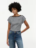 Gold-Tone Button Boat Neck T-Shirt