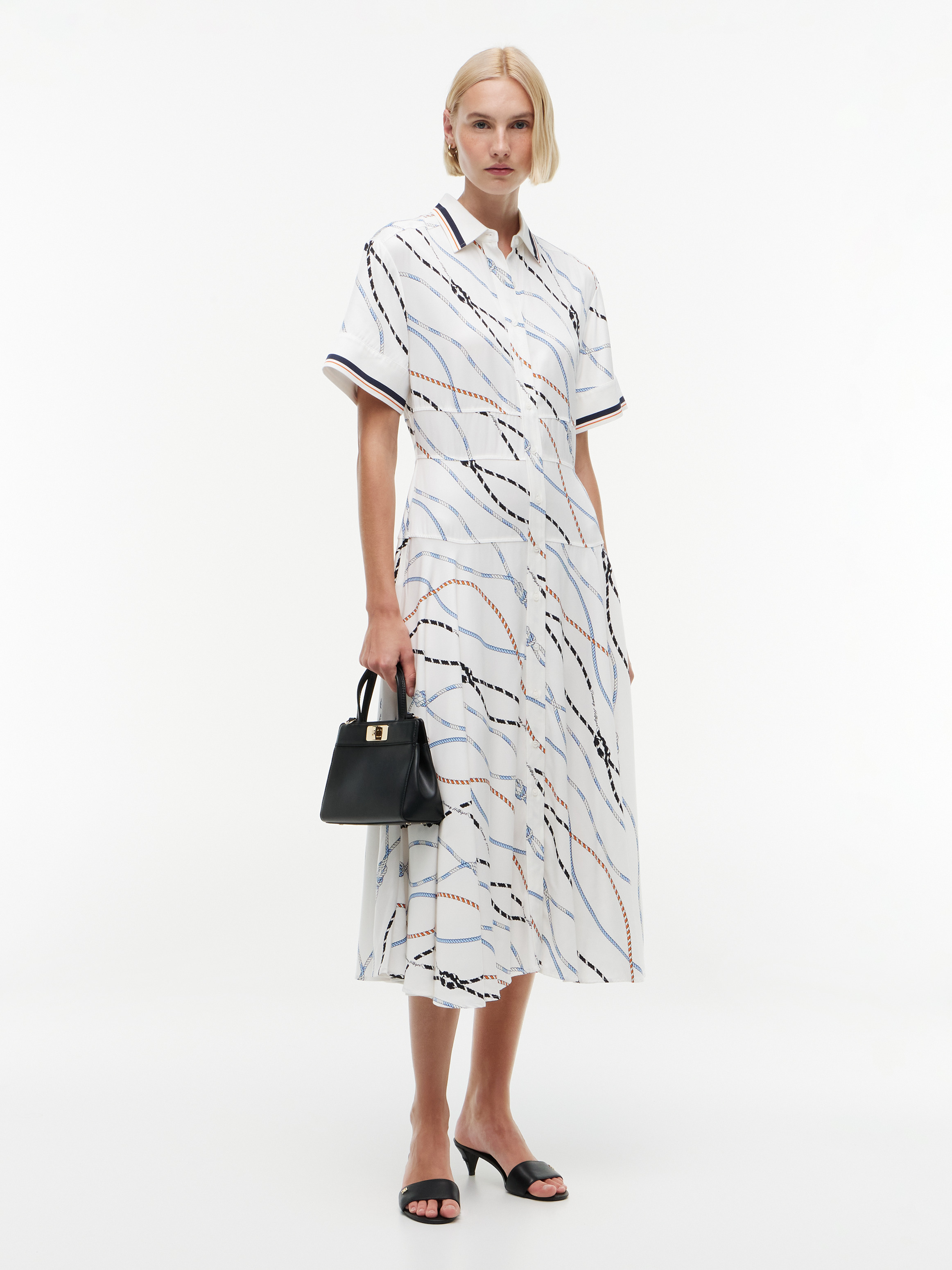 Rope Print Twill Midi Shirt Dress