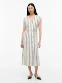 Gold-Tone Button Stripe Midi Dress