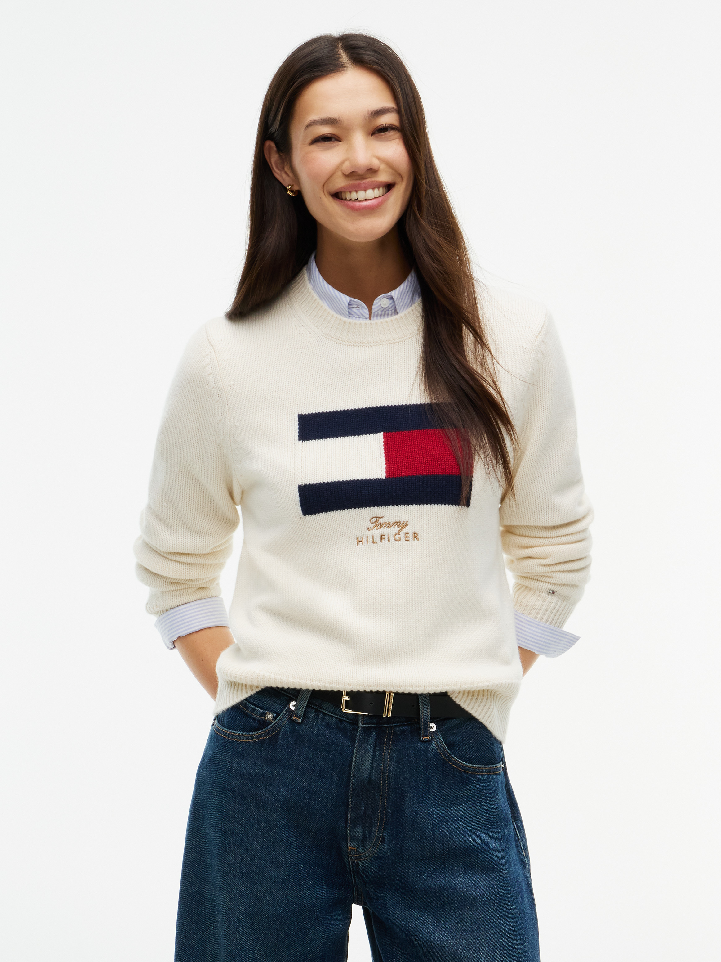 Flag Logo Embroidery Jumper With Cashmere