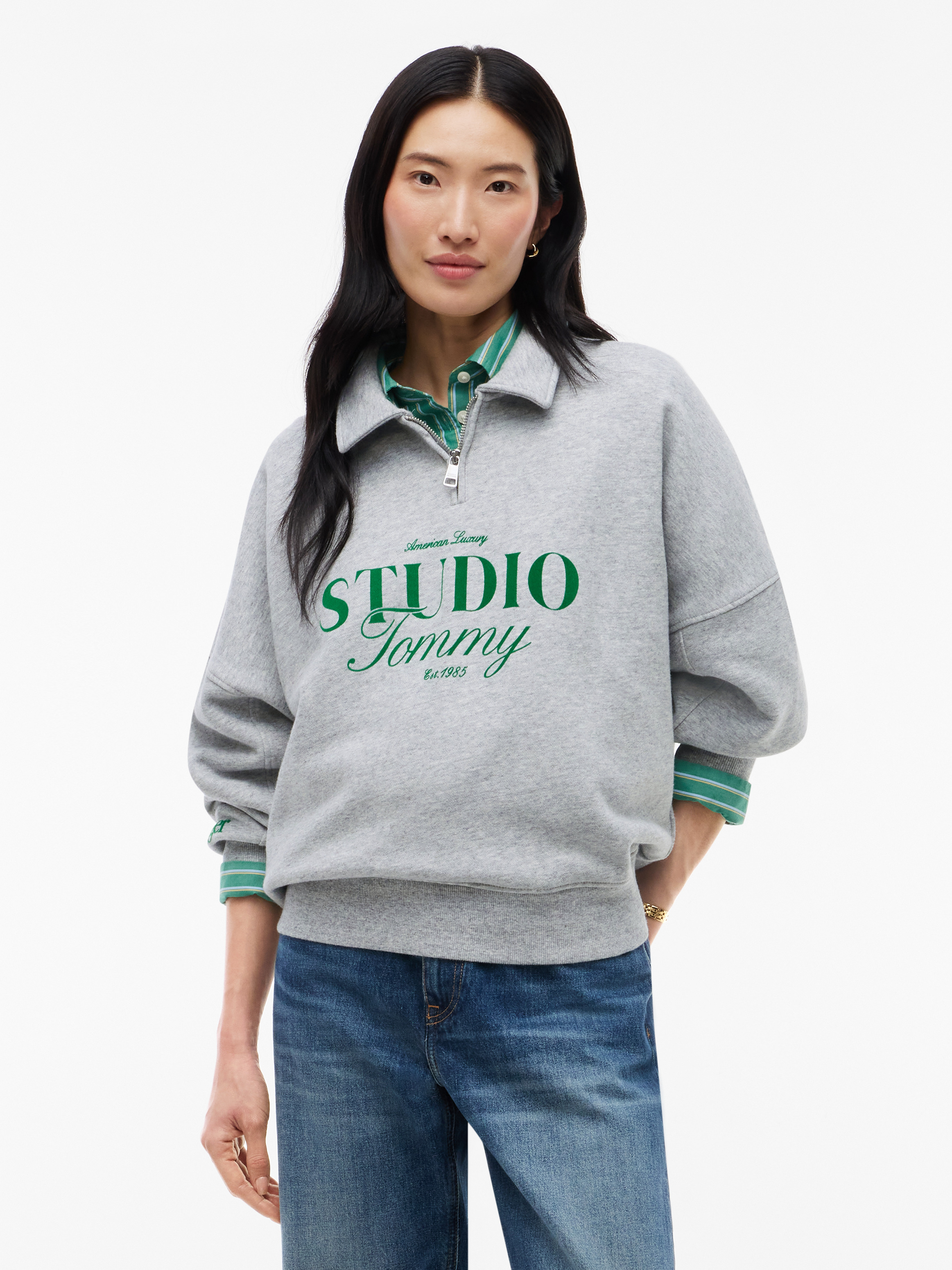 Relaxed Quarter-Zip Polo Collar Sweatshirt