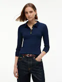 Slim Fit Ribbed Long Sleeve Polo Shirt