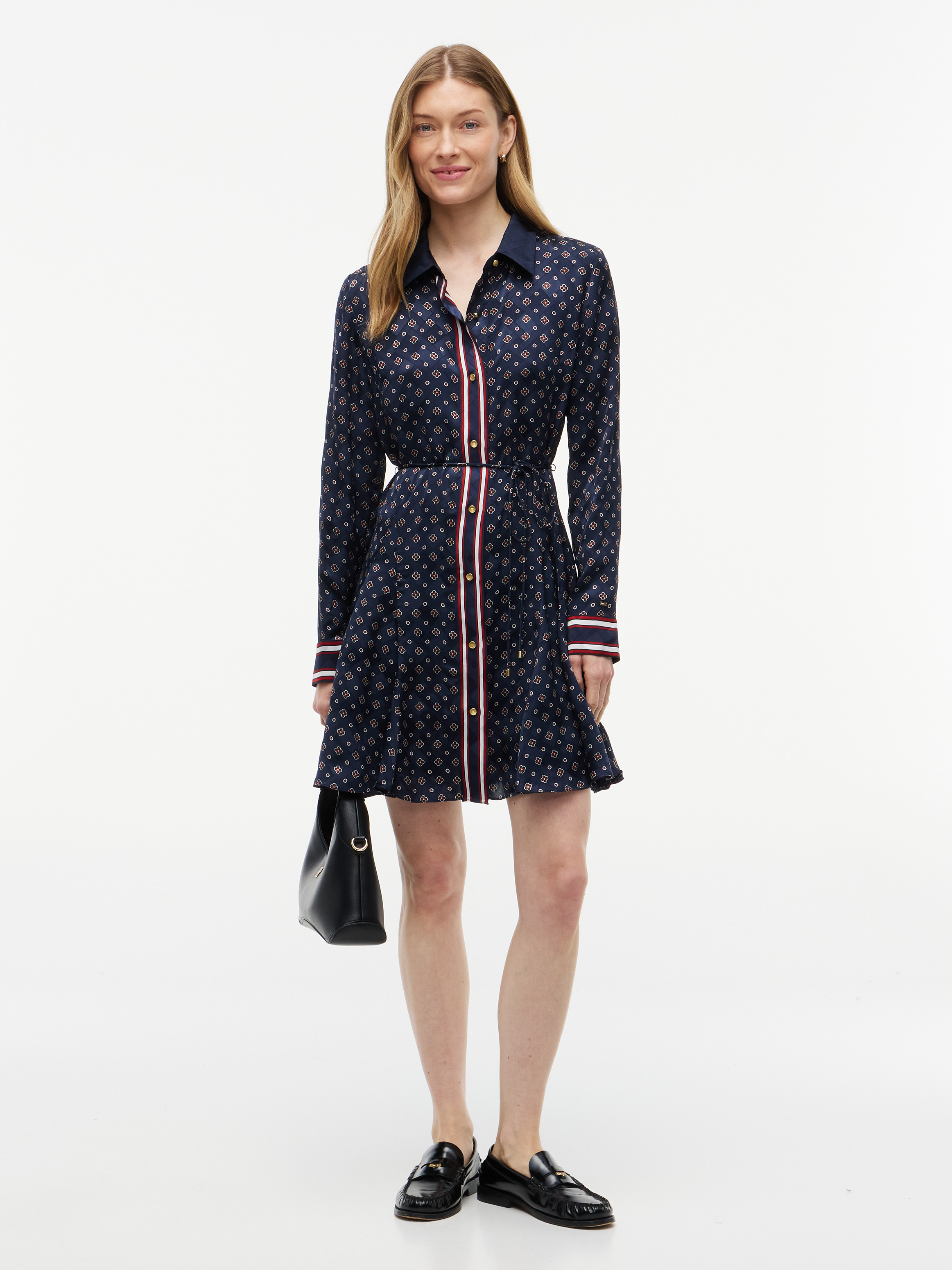 Scarf Print Jacquard Mini Shirt Dress