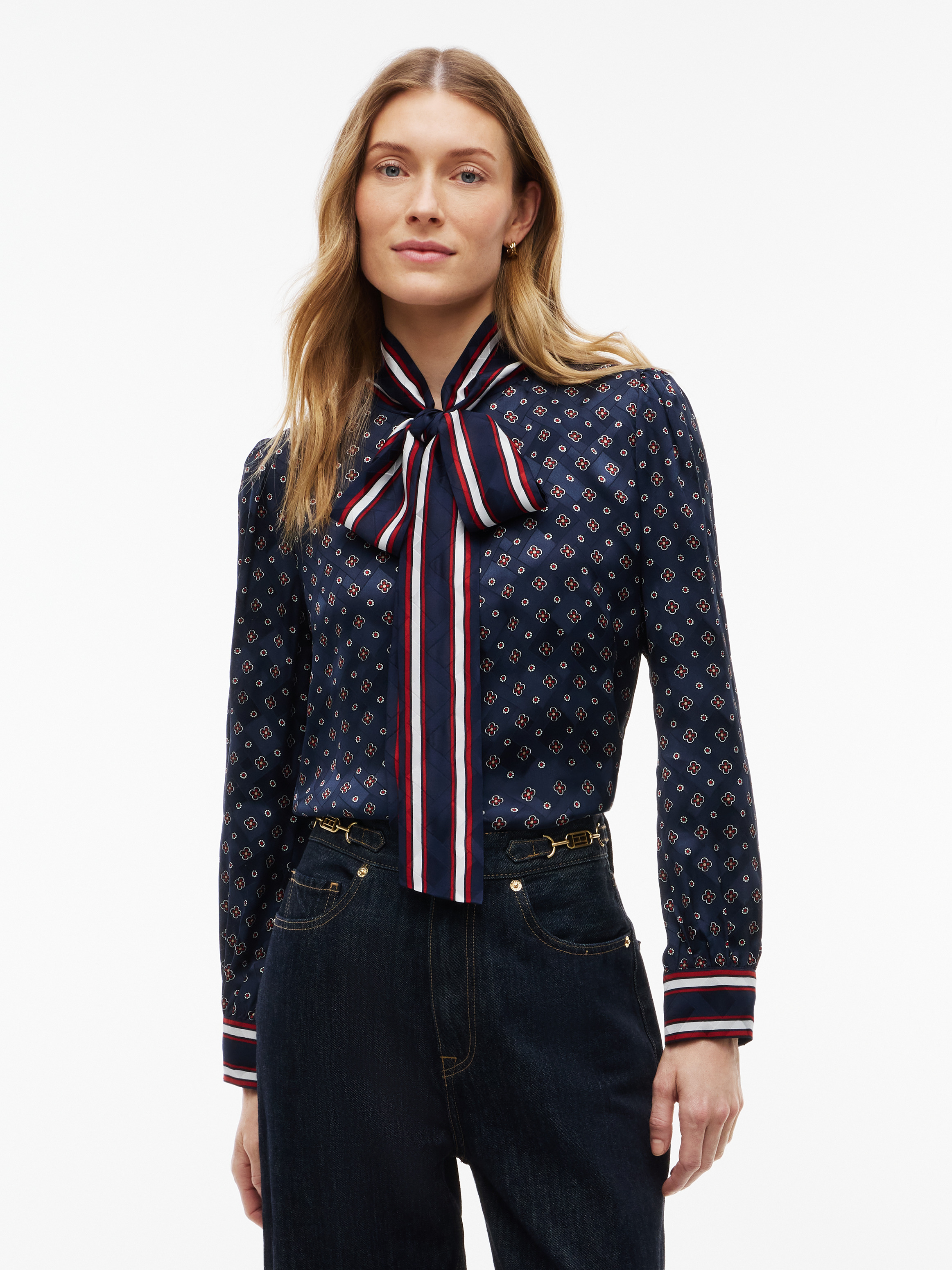 Regular Fit Tie Neck Jacquard Shirt