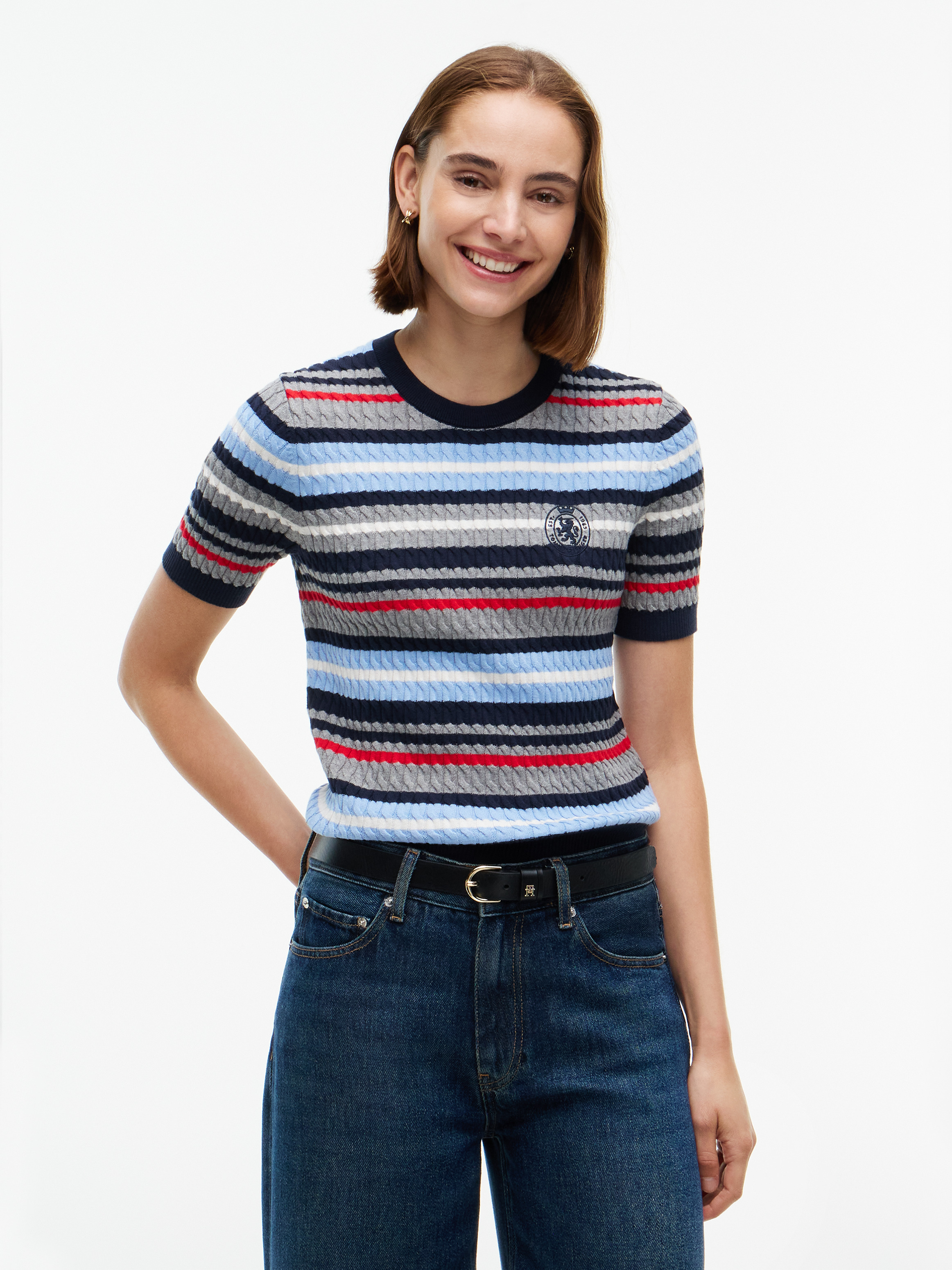 MEDIUM GREY HEATHER MULTI STRIPE