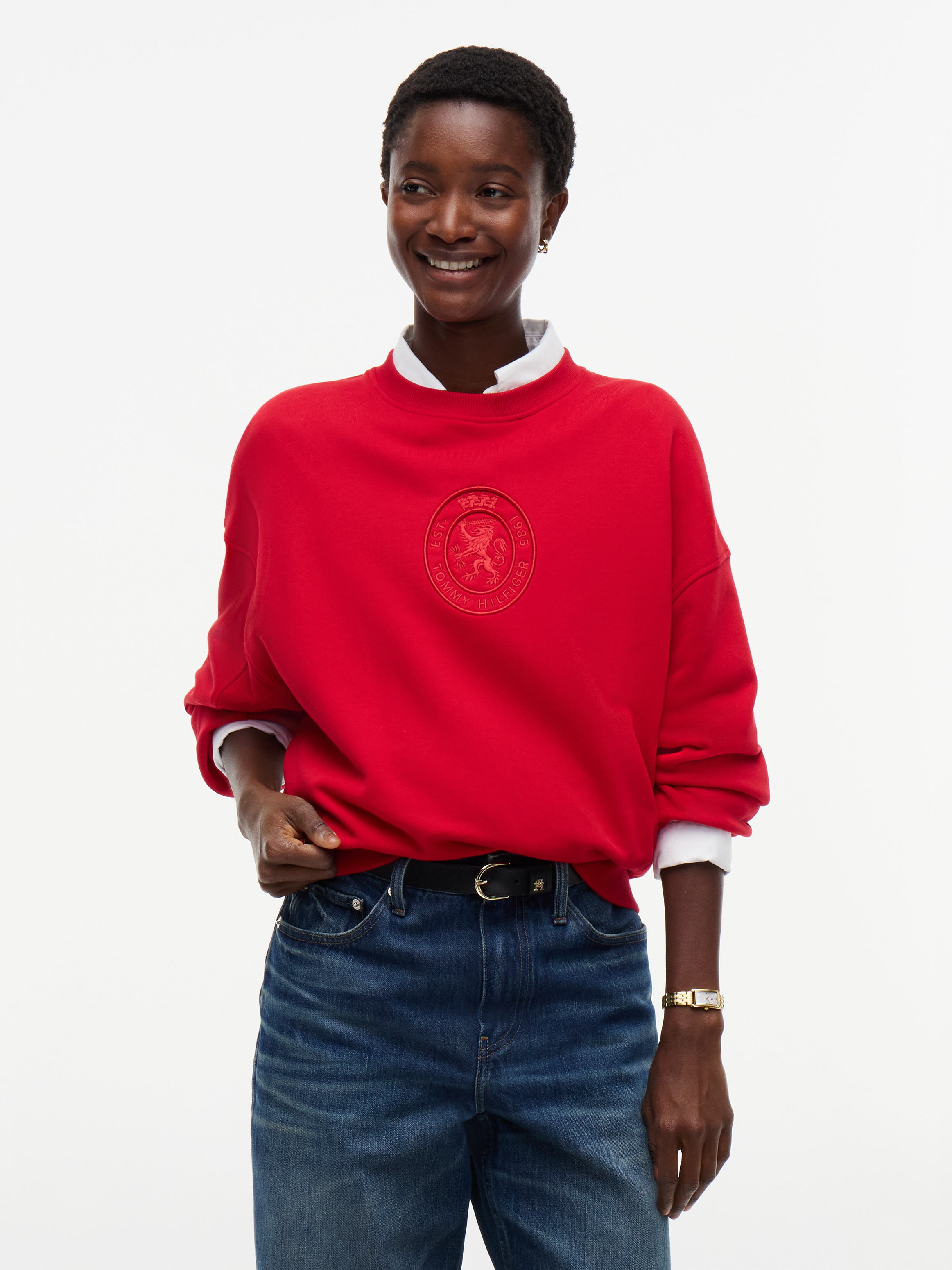 Tonal Crest Terry Relaxed Sweatshirt
