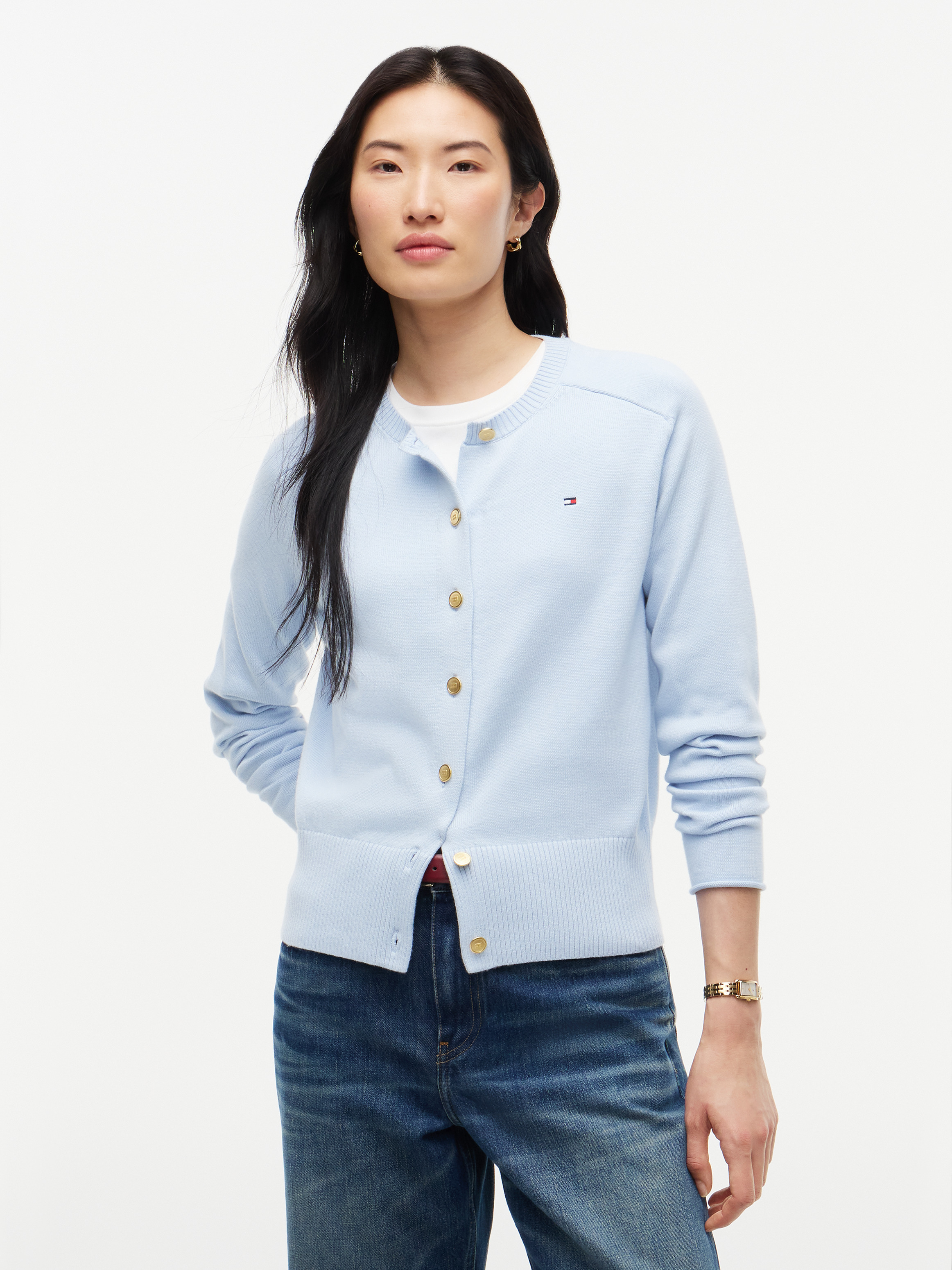 Slim Gold-Tone Button Jersey Cardigan