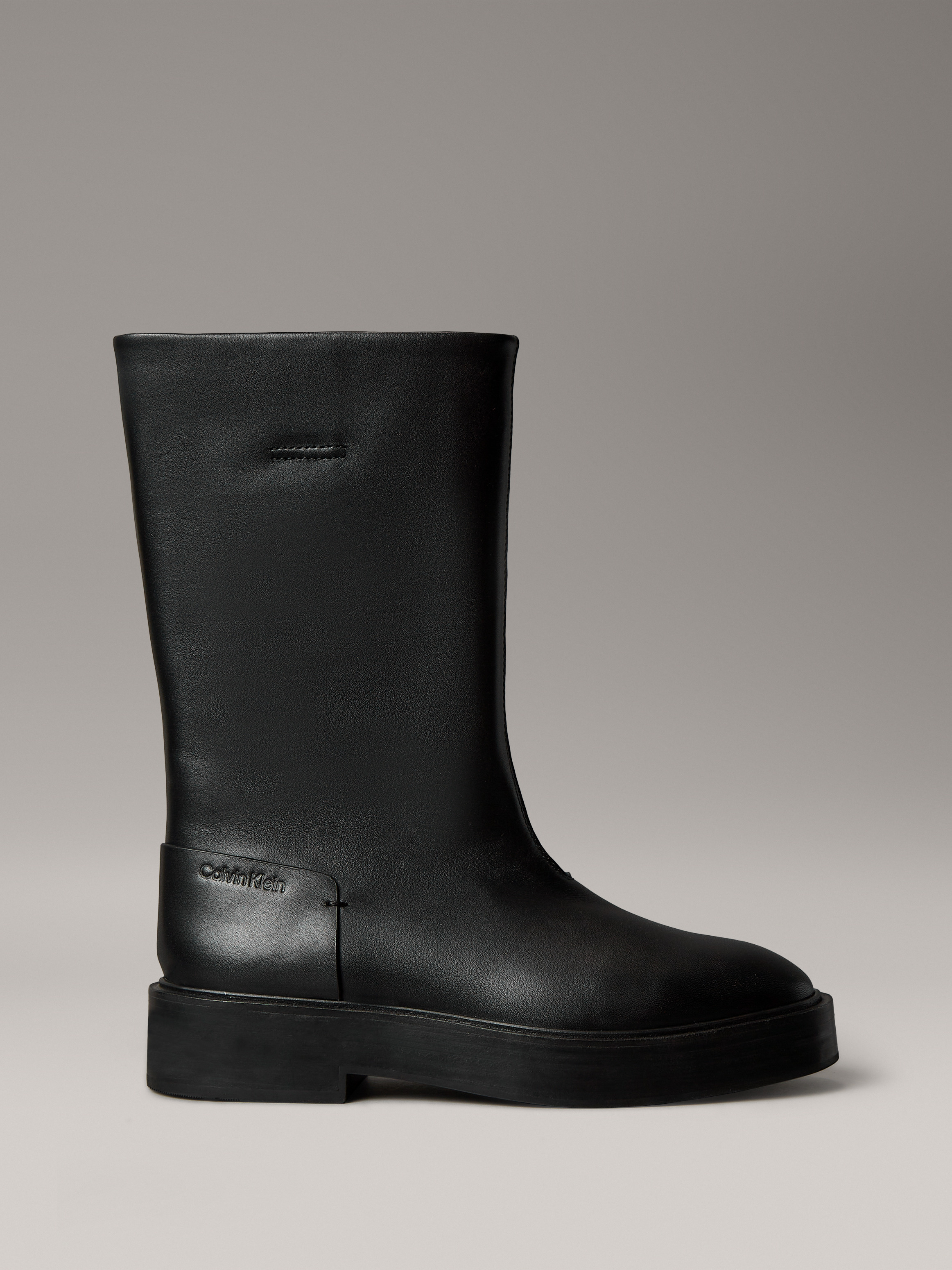 Leather Stacked Heel Boots