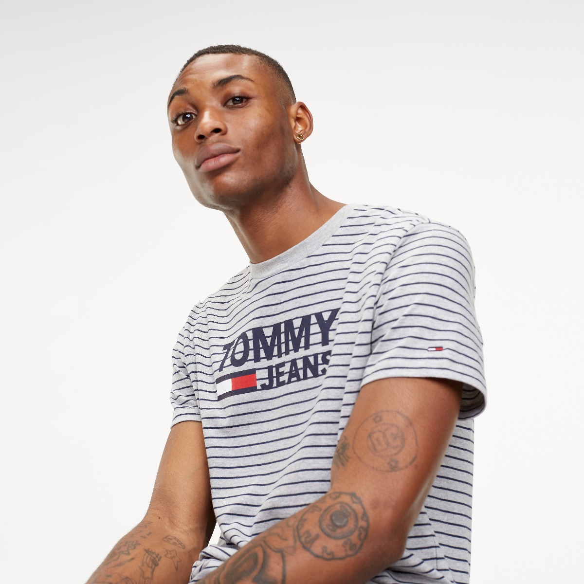 Grey Tommy Jeans Signature Stripe Tee T Shirts Tommy Hilfiger