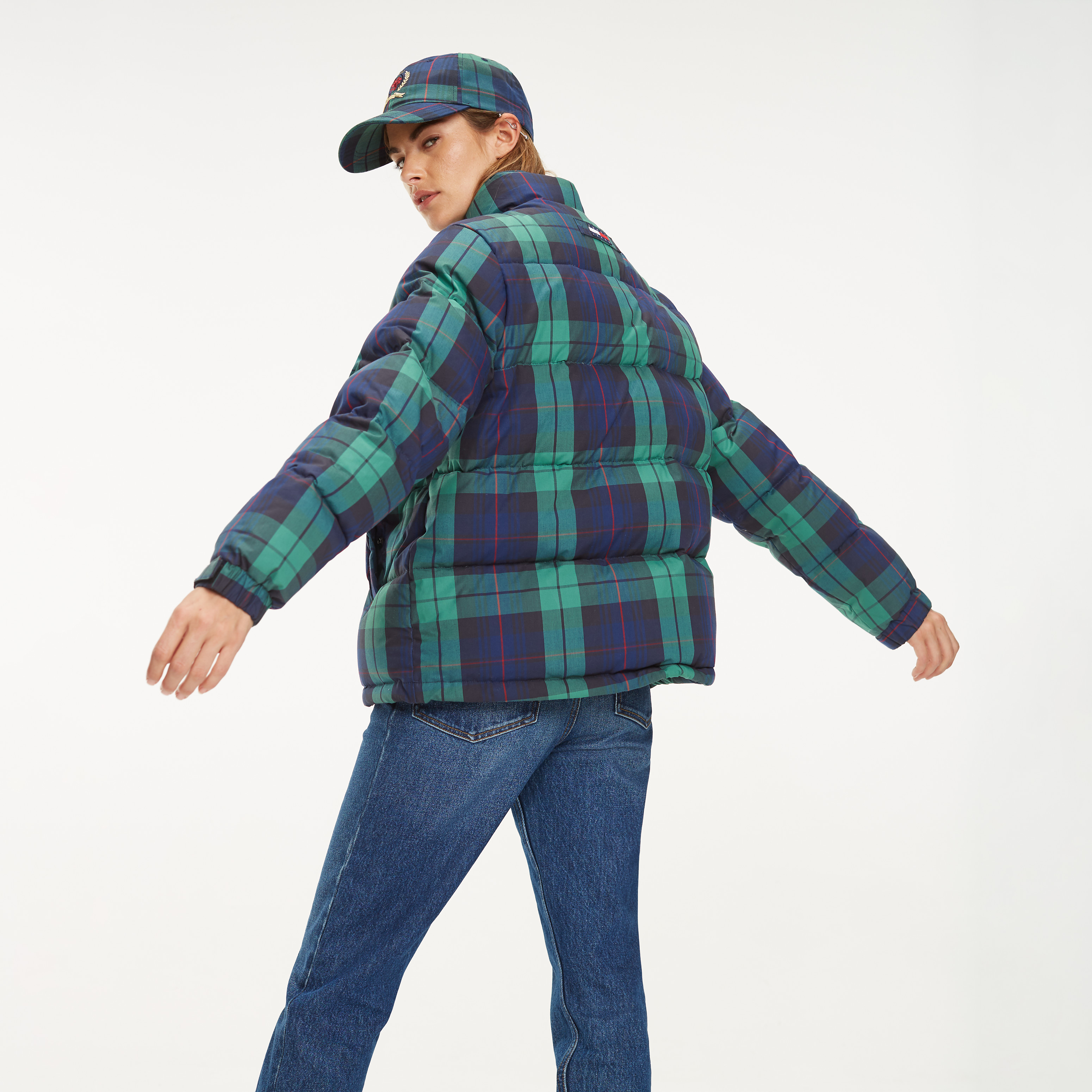 DTK plaid puffer shops coat