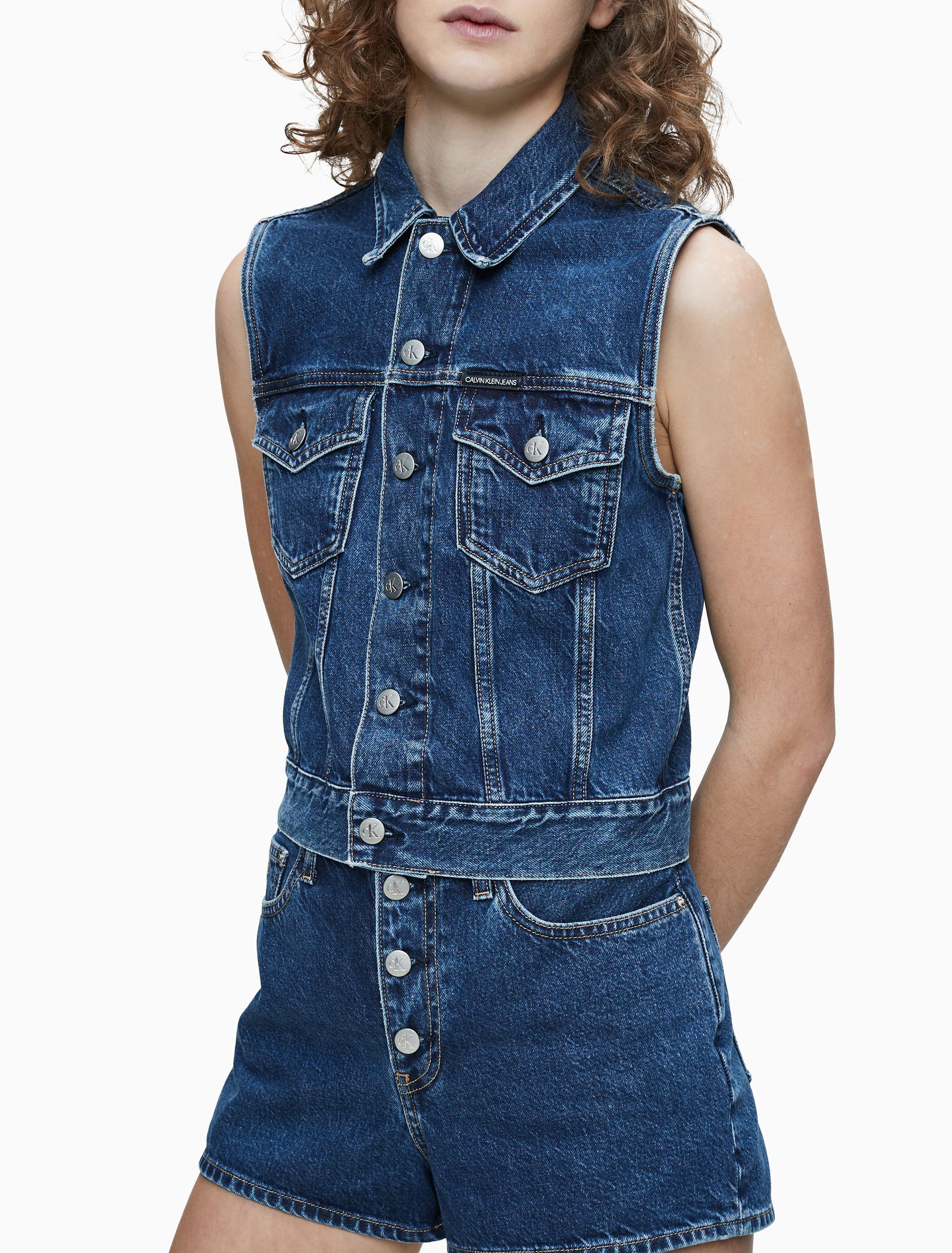 Fitted denim sale vest