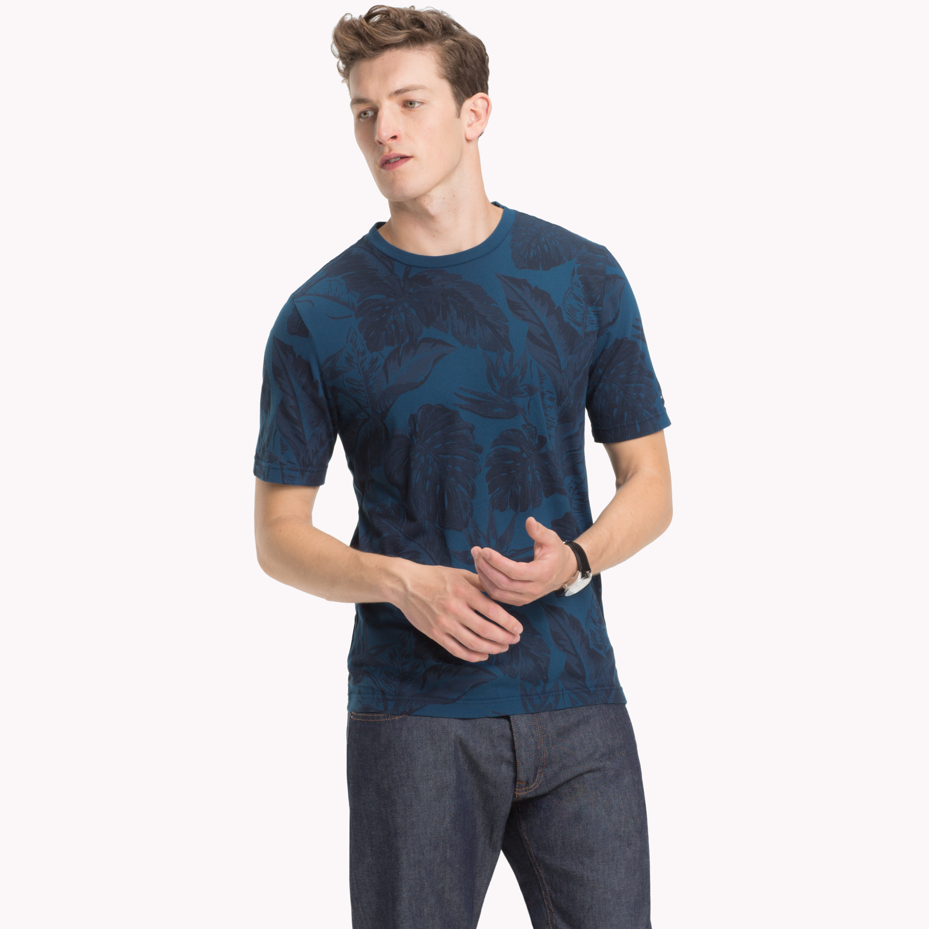 Blue Tropical Leaf Print T-Shirt | T 