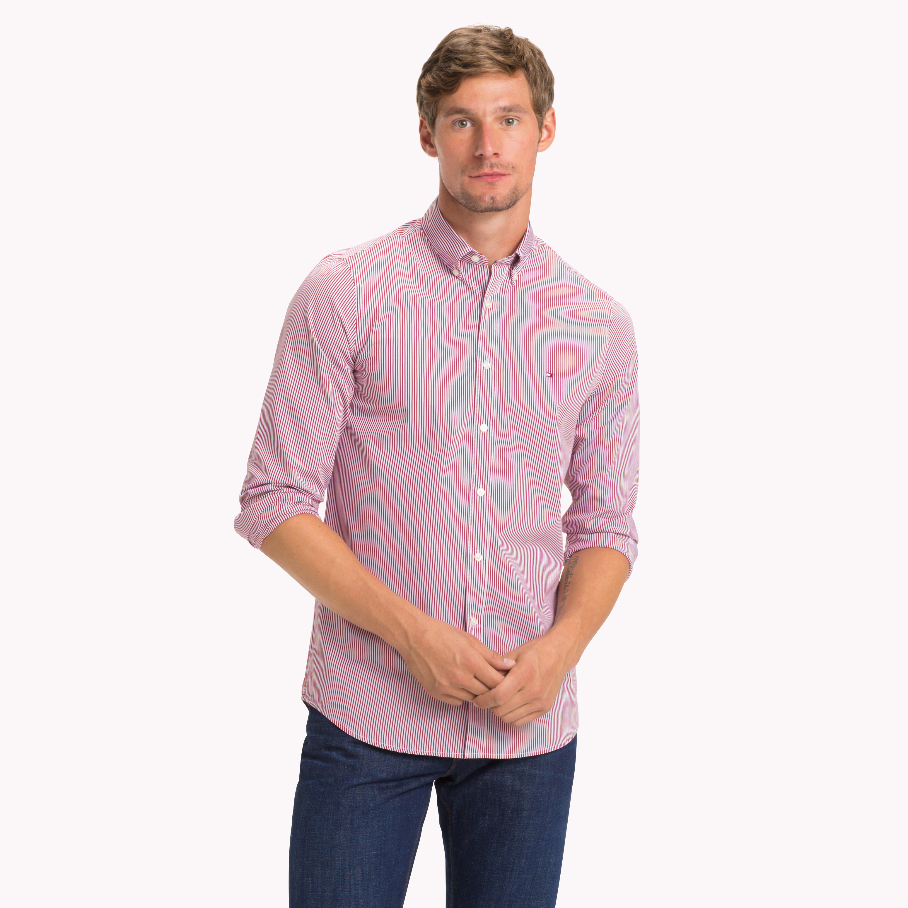 Red Classic Slim Fit Stripe Shirt 