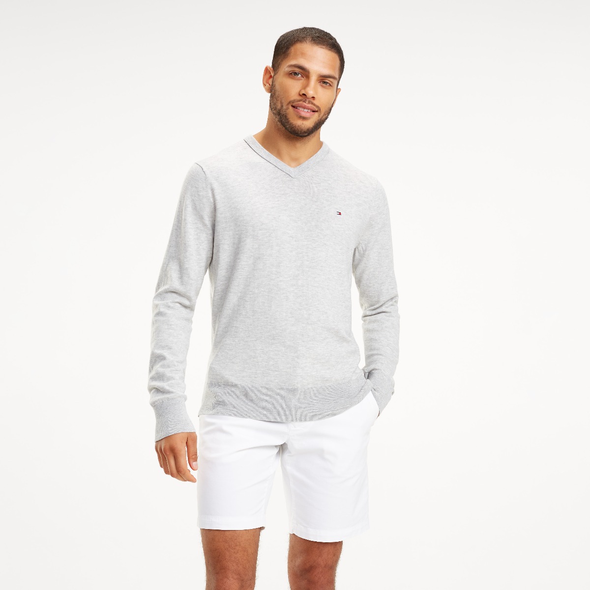 tommy hilfiger grey v neck sweater