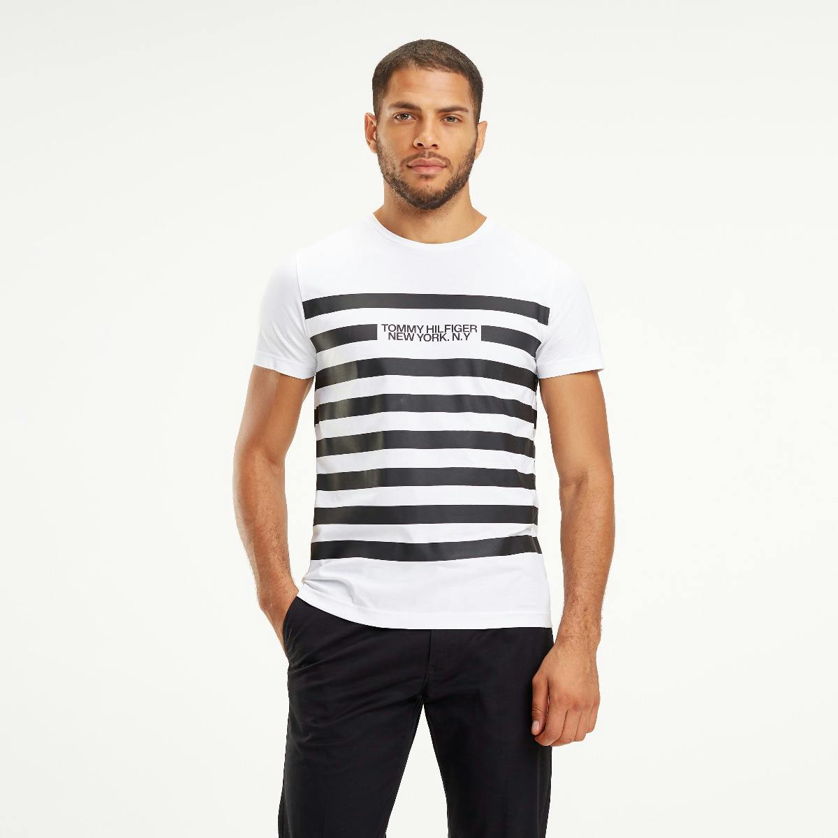 T-Shirt Masculina Bold Global Stripe - Tommy Hilfiger - Branco