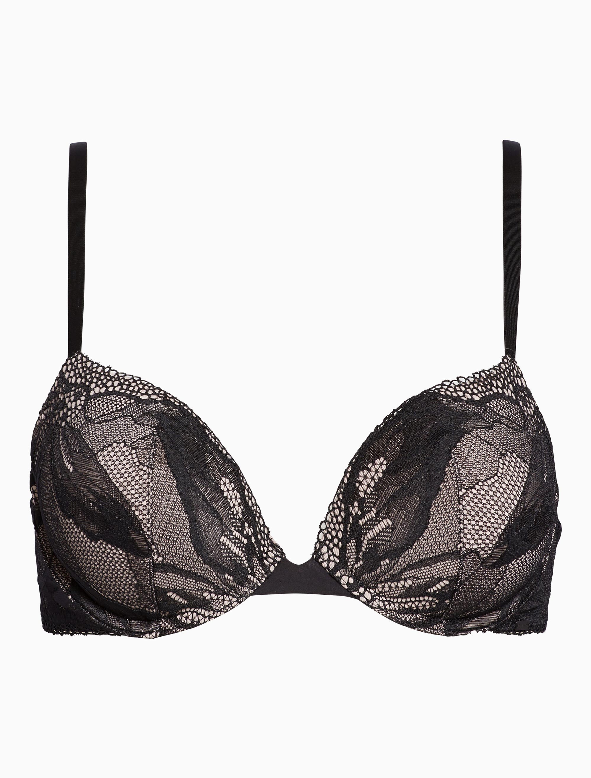 Ck Black Petal Lace Push Up Plunge Bra Bras Calvin Klein