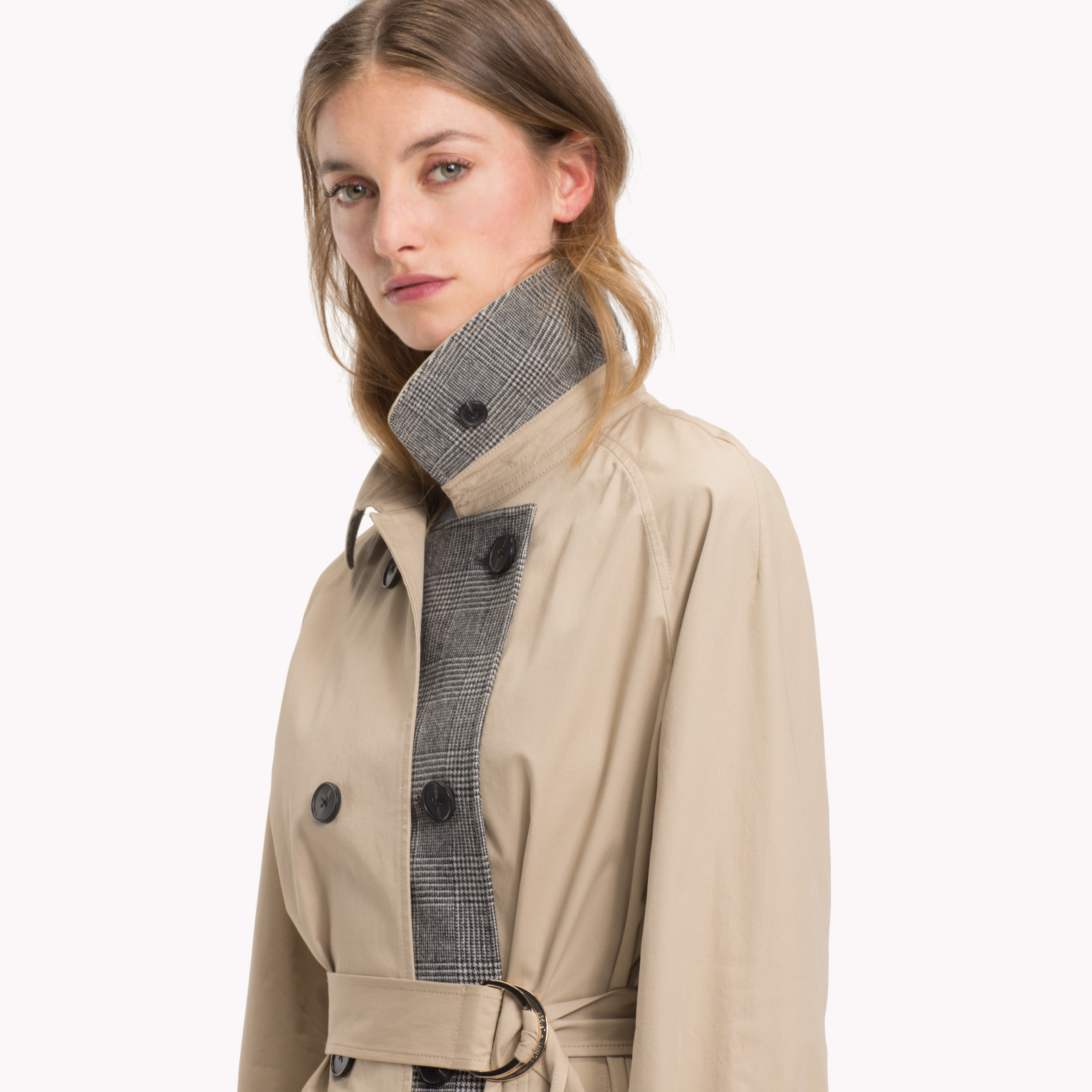 Beige Check Stripe Trench Coat | Coats & jackets | Tommy