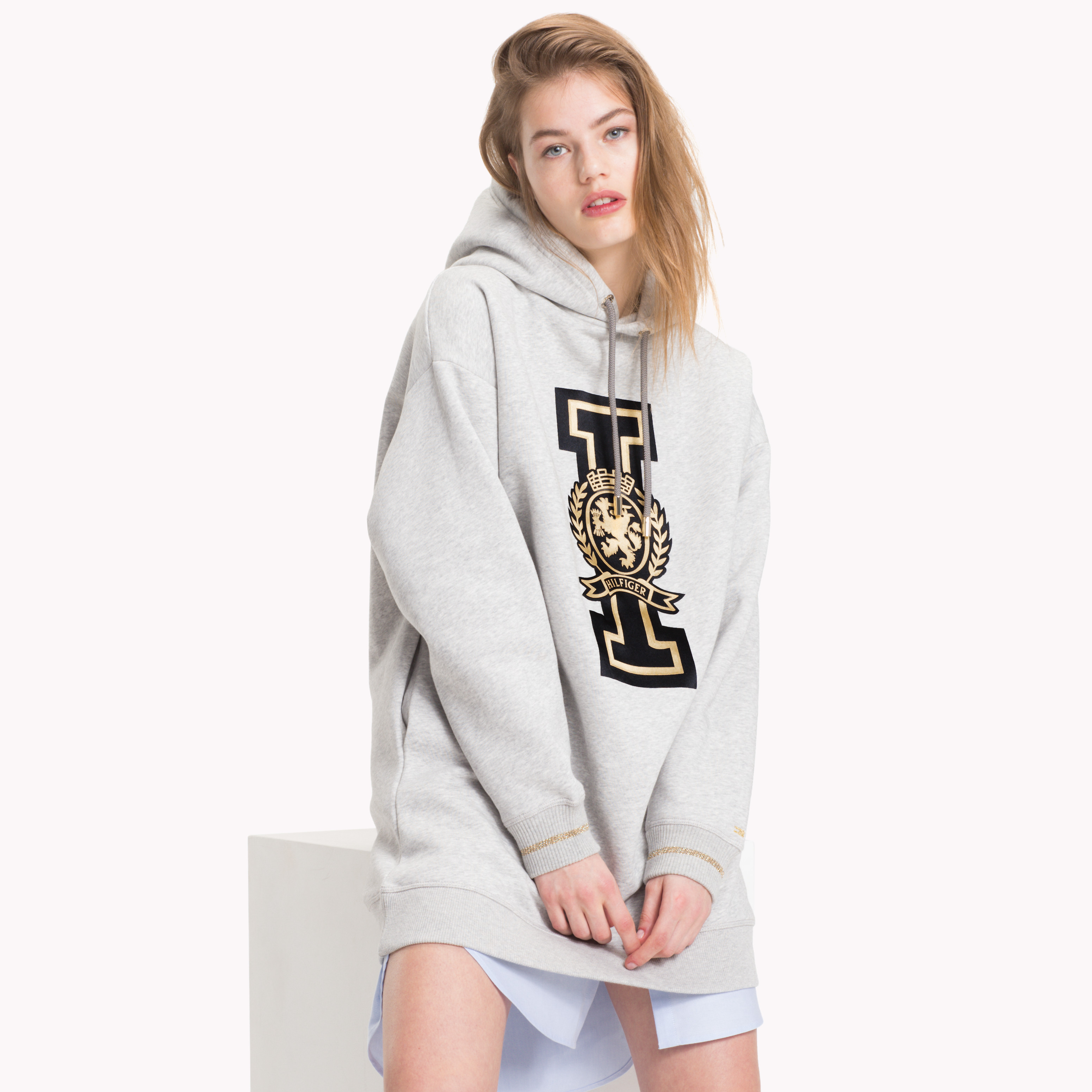 Grey Tommy Icons Shorter Hooded Dress Dresses Jumpsuits Tommy Hilfiger